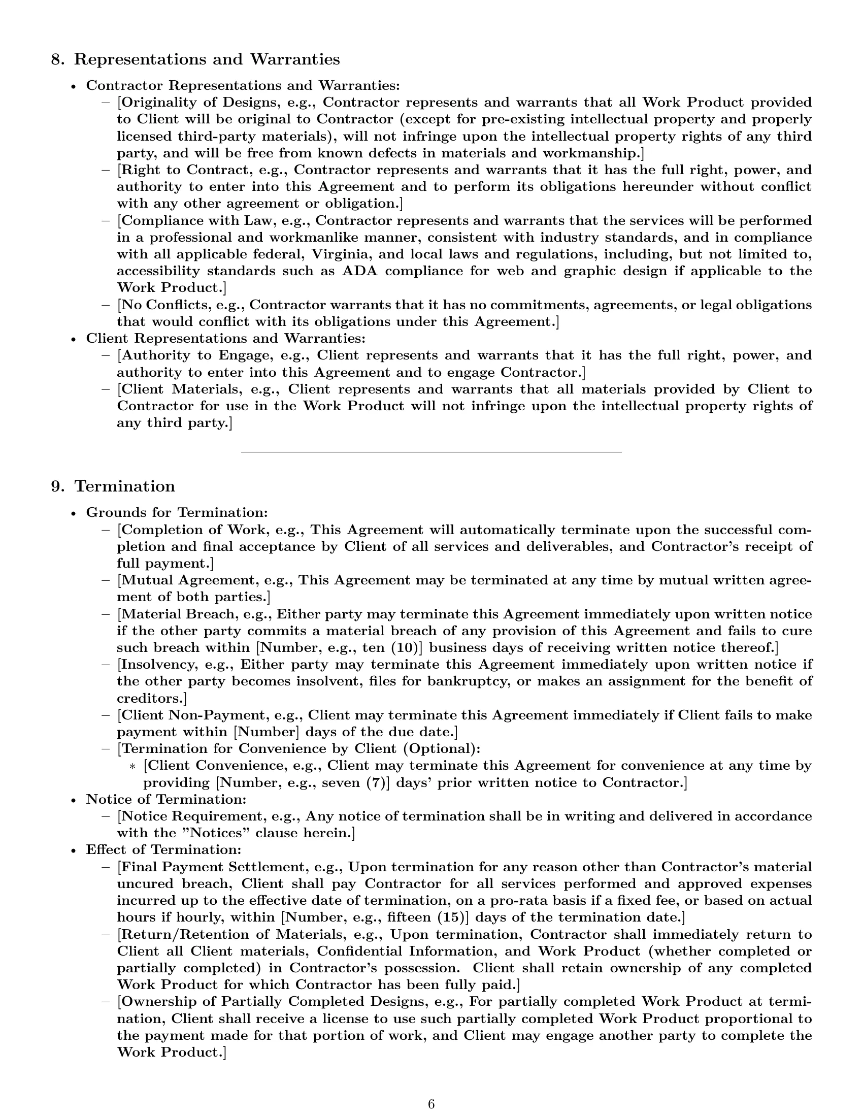 Preview page 6 of Pro Virginia design independent contractor agreement template