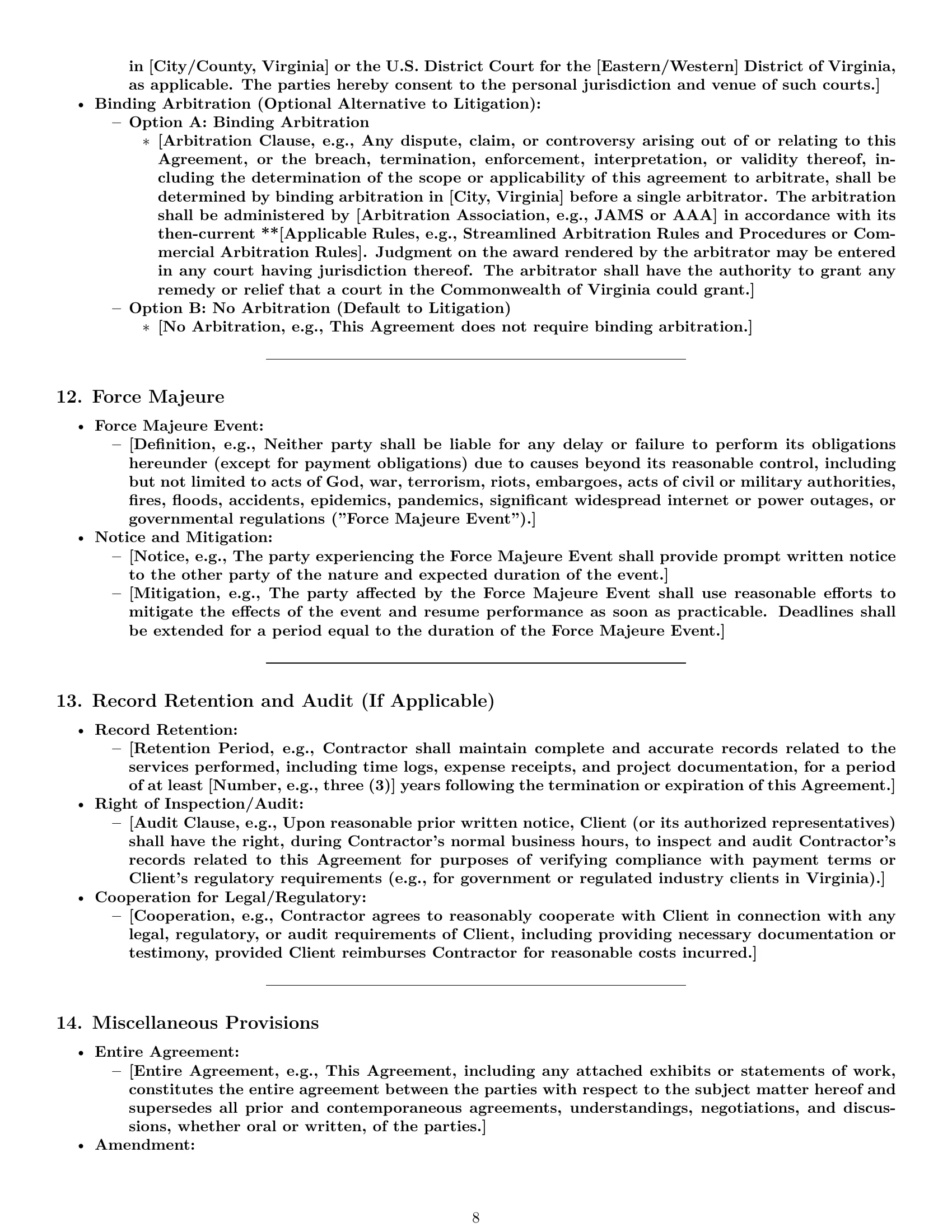 Preview page 8 of Pro Virginia design independent contractor agreement template
