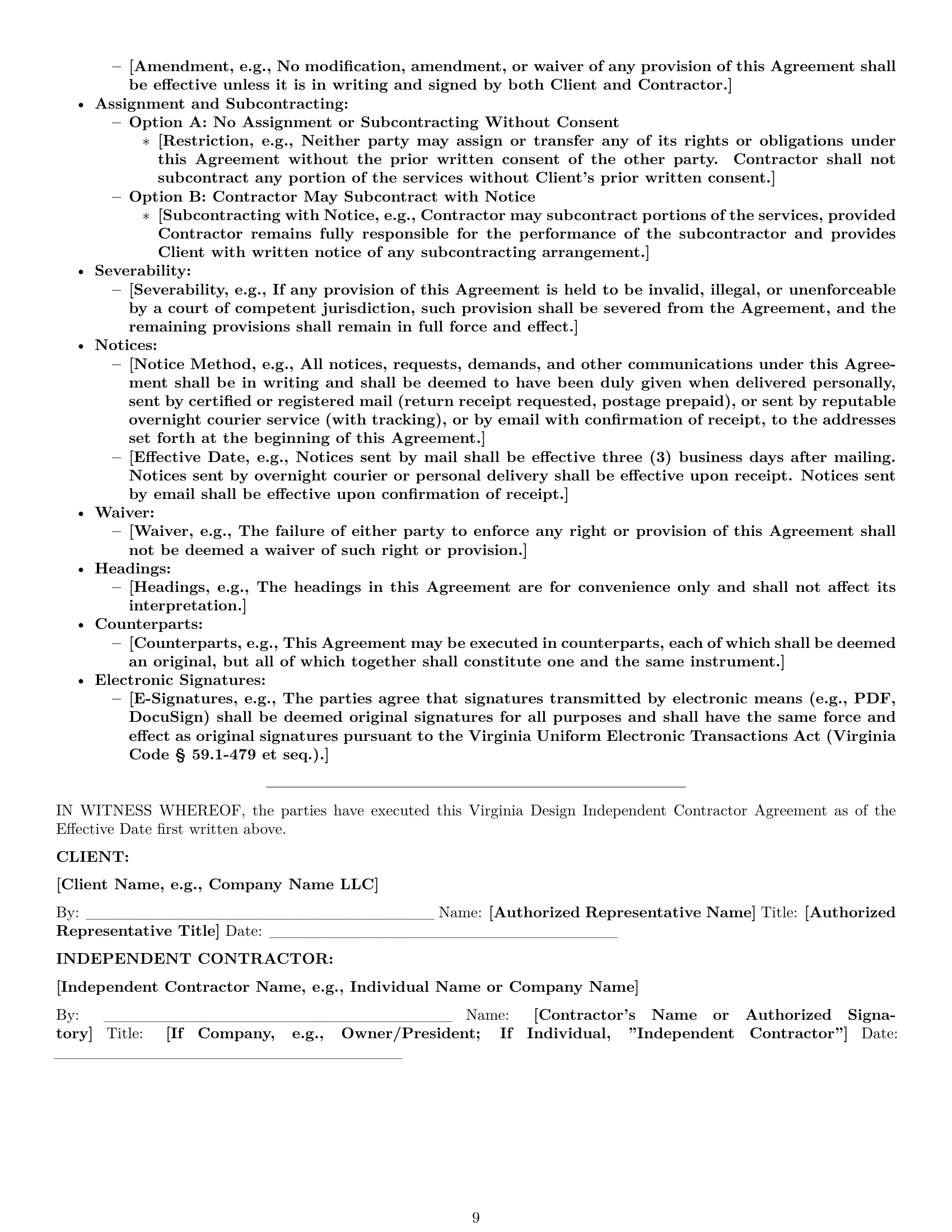 Preview page 9 of Pro Virginia design independent contractor agreement template