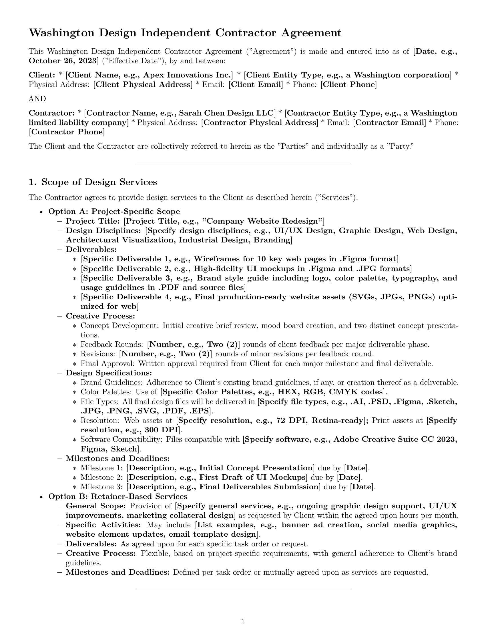 Preview page 1 of Pro Washington design independent contractor agreement template