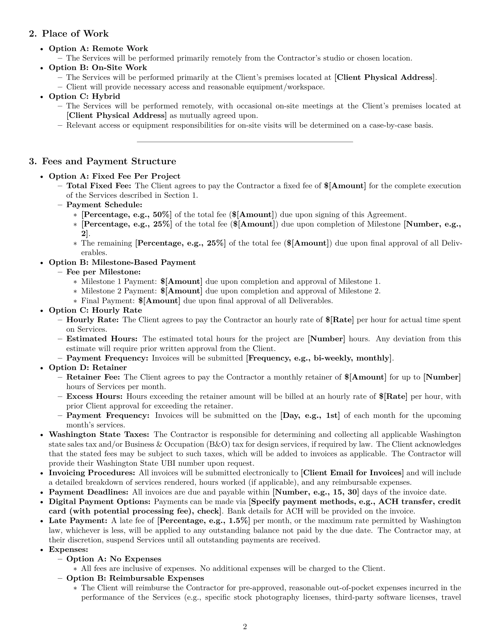 Preview page 2 of Pro Washington design independent contractor agreement template