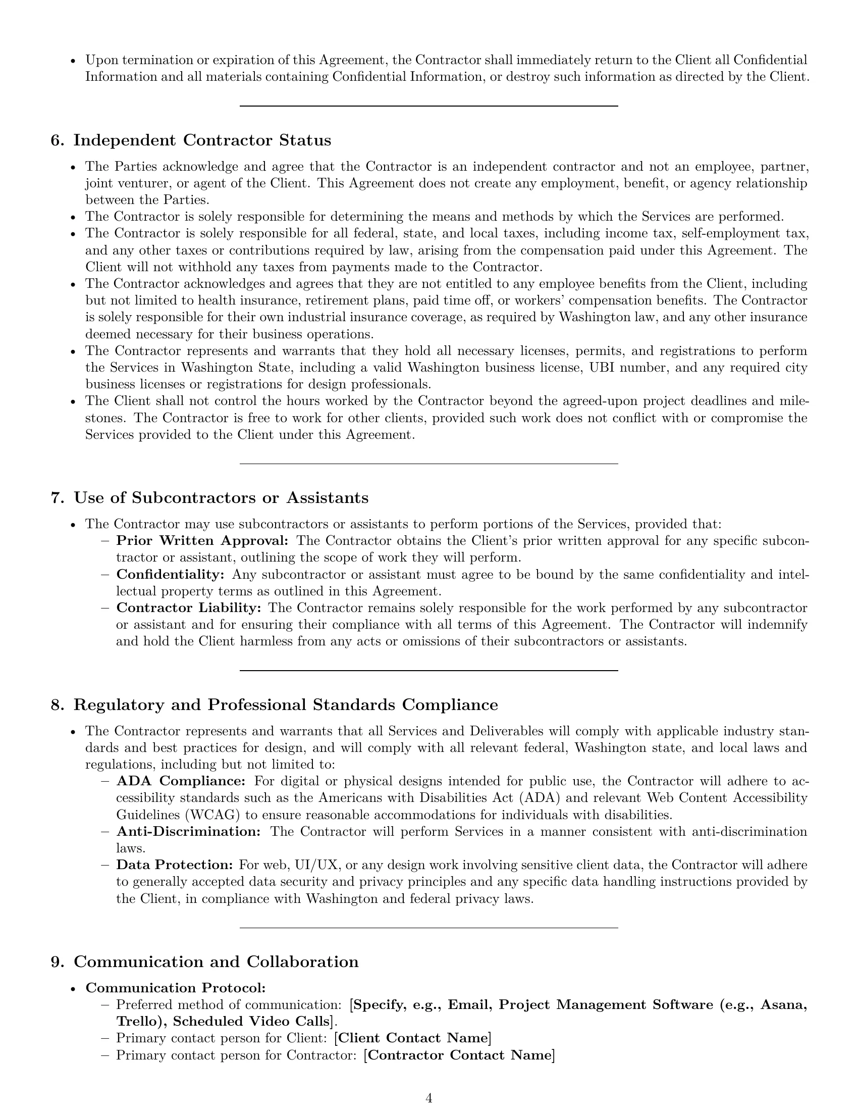 Preview page 4 of Pro Washington design independent contractor agreement template