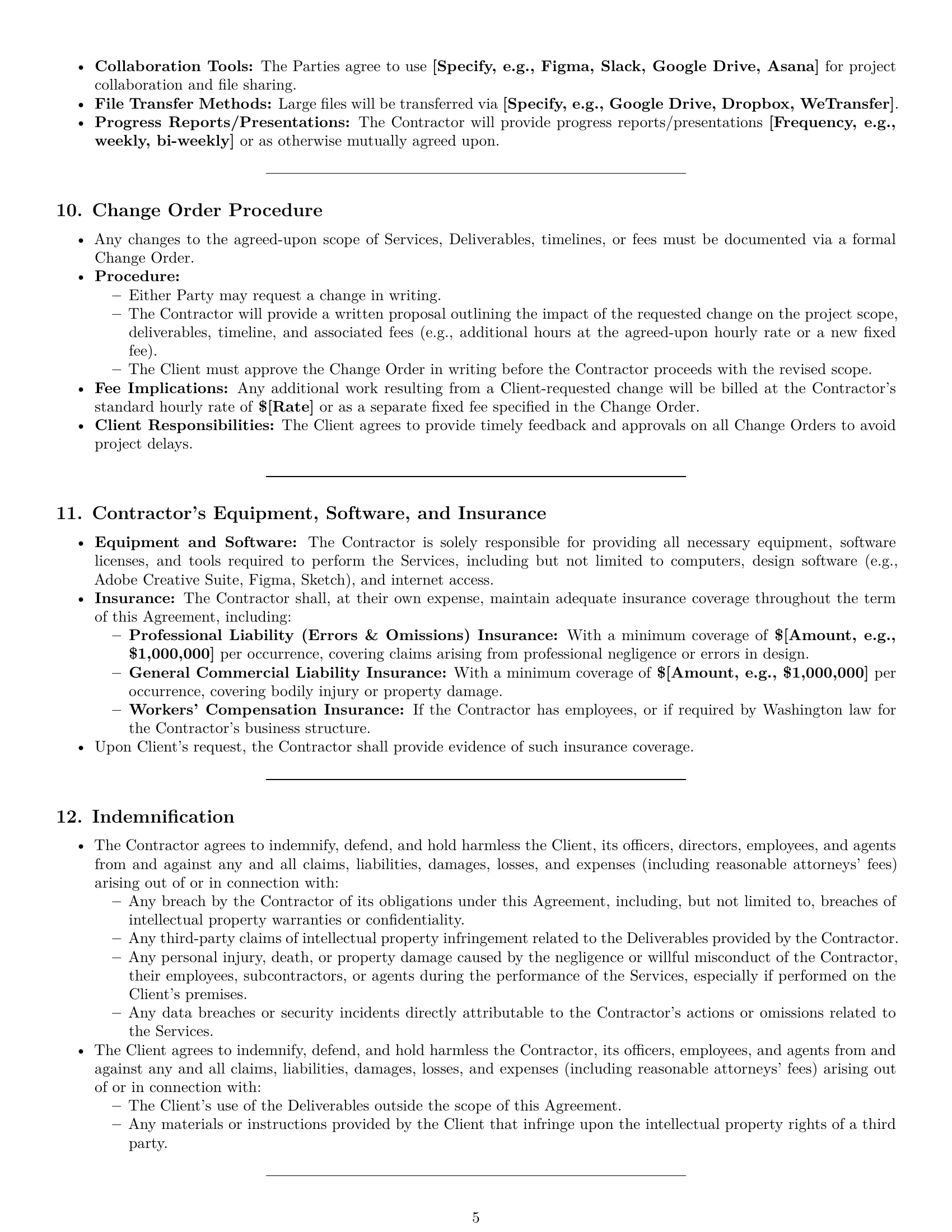 Preview page 5 of Pro Washington design independent contractor agreement template