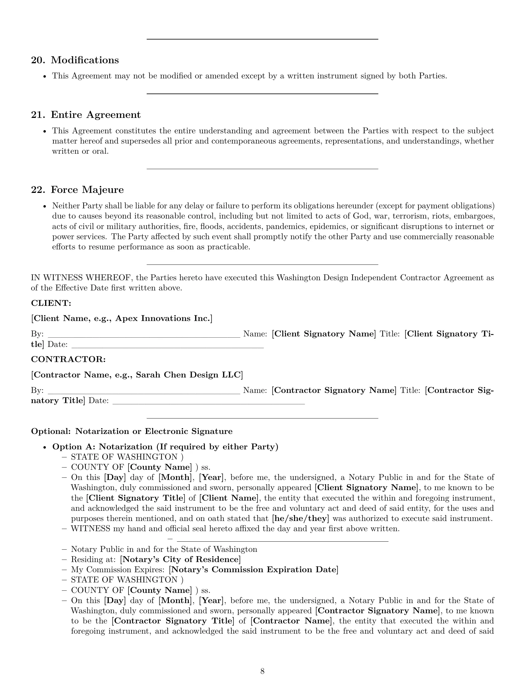 Preview page 8 of Pro Washington design independent contractor agreement template