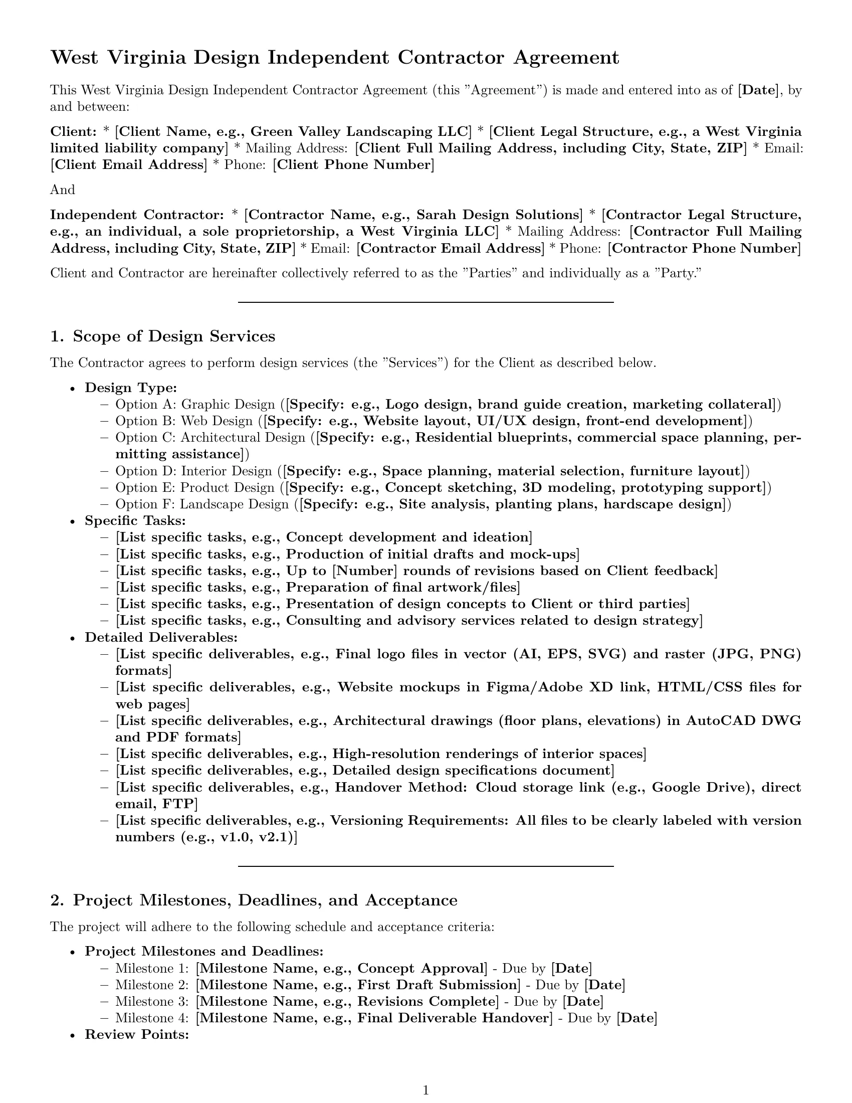 Preview page 1 of Pro West Virginia design independent contractor agreement template