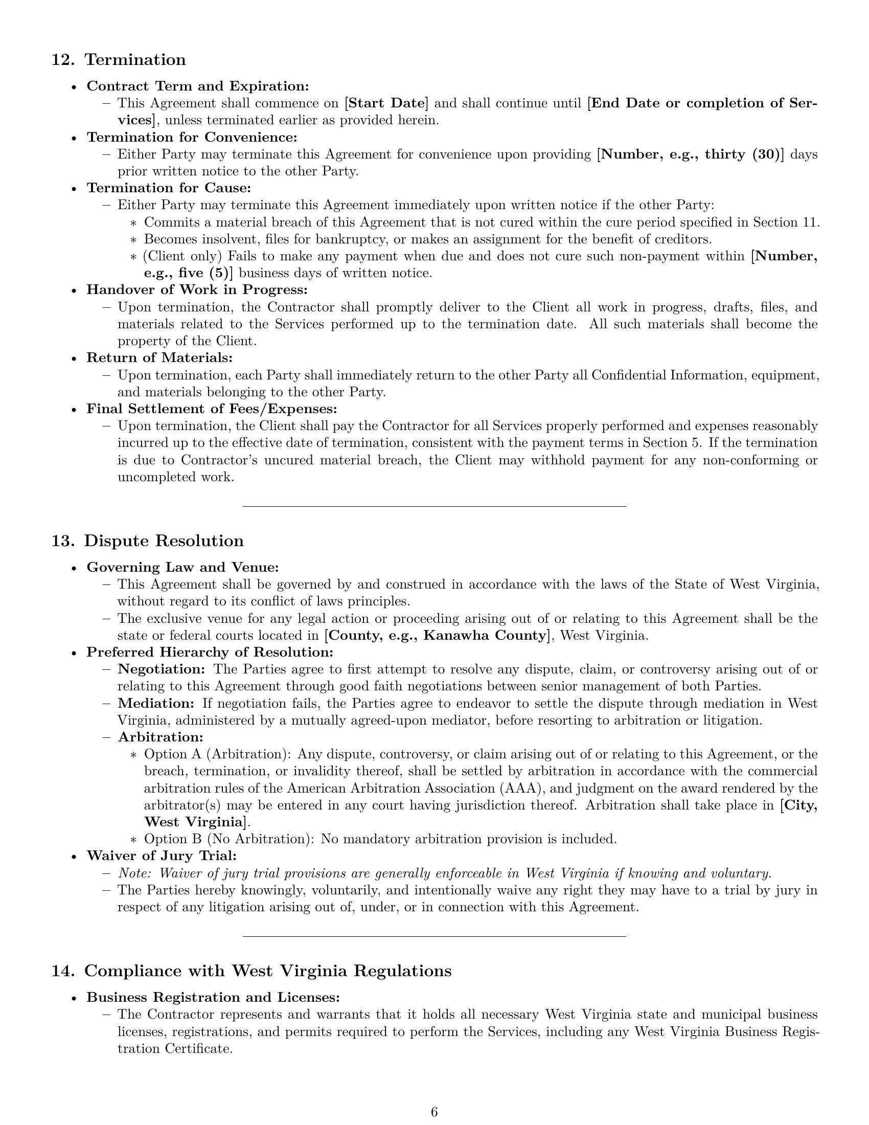 Preview page 6 of Pro West Virginia design independent contractor agreement template
