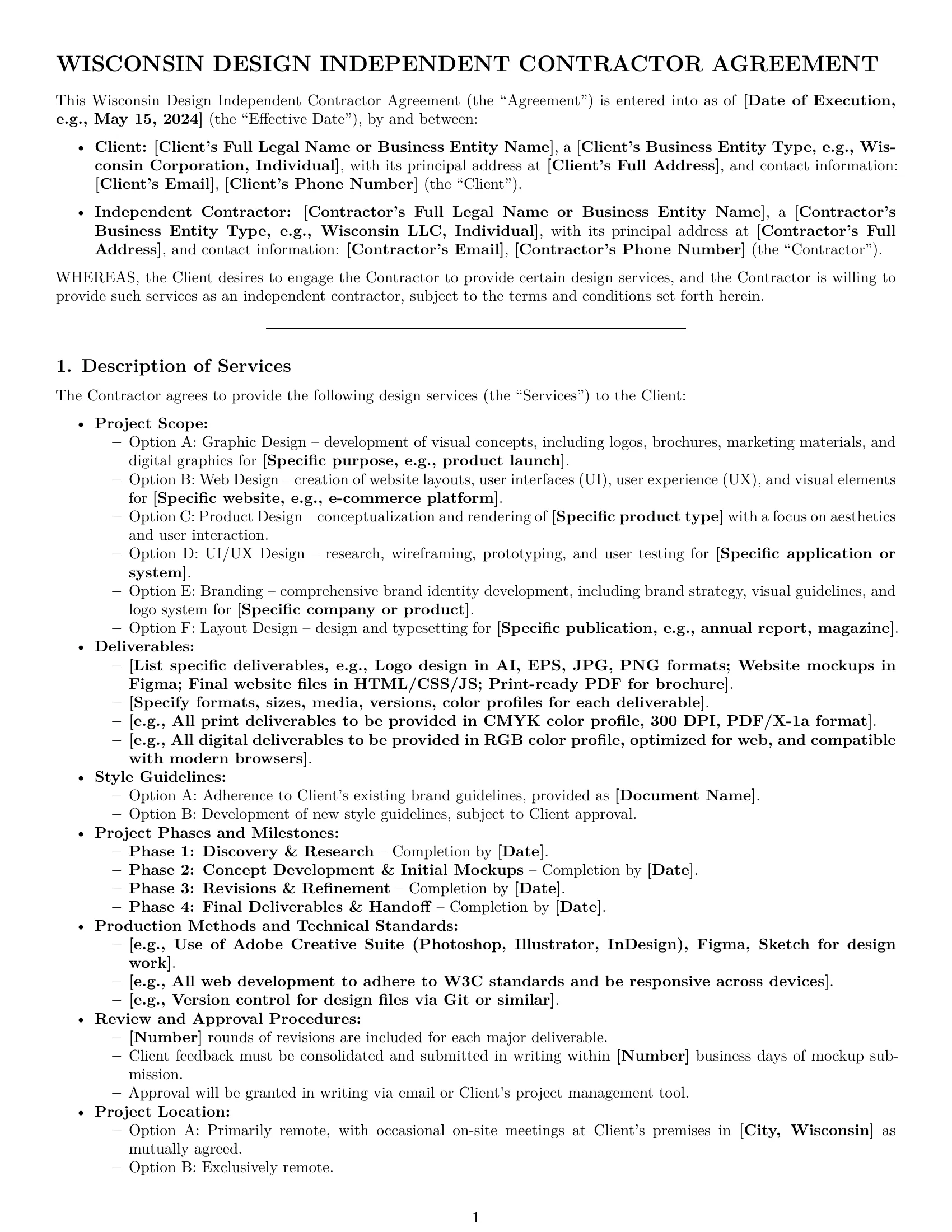 Preview page 1 of Pro Wisconsin design independent contractor agreement template