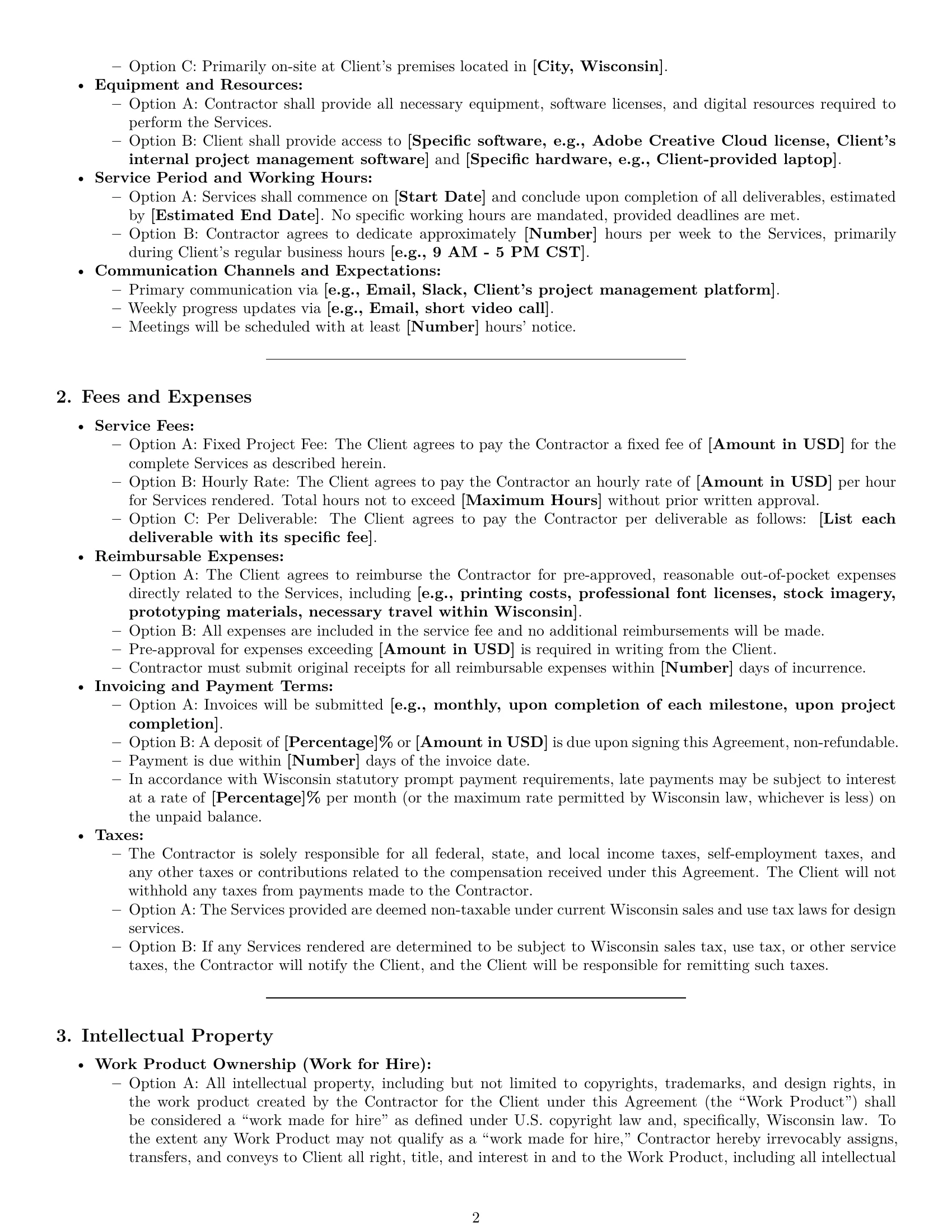 Preview page 2 of Pro Wisconsin design independent contractor agreement template