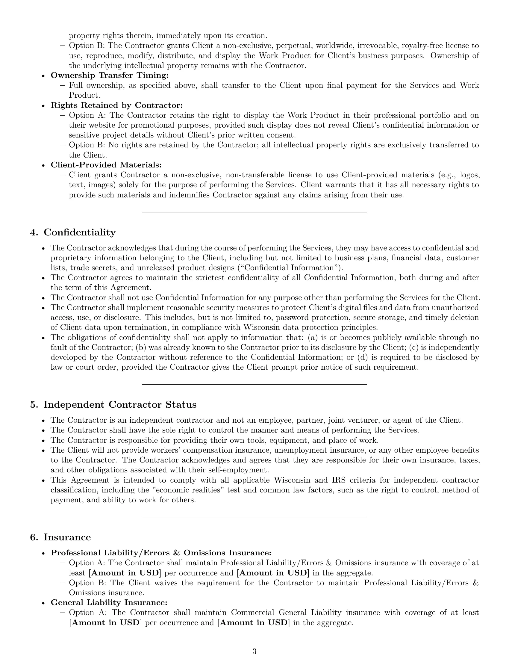 Preview page 3 of Pro Wisconsin design independent contractor agreement template