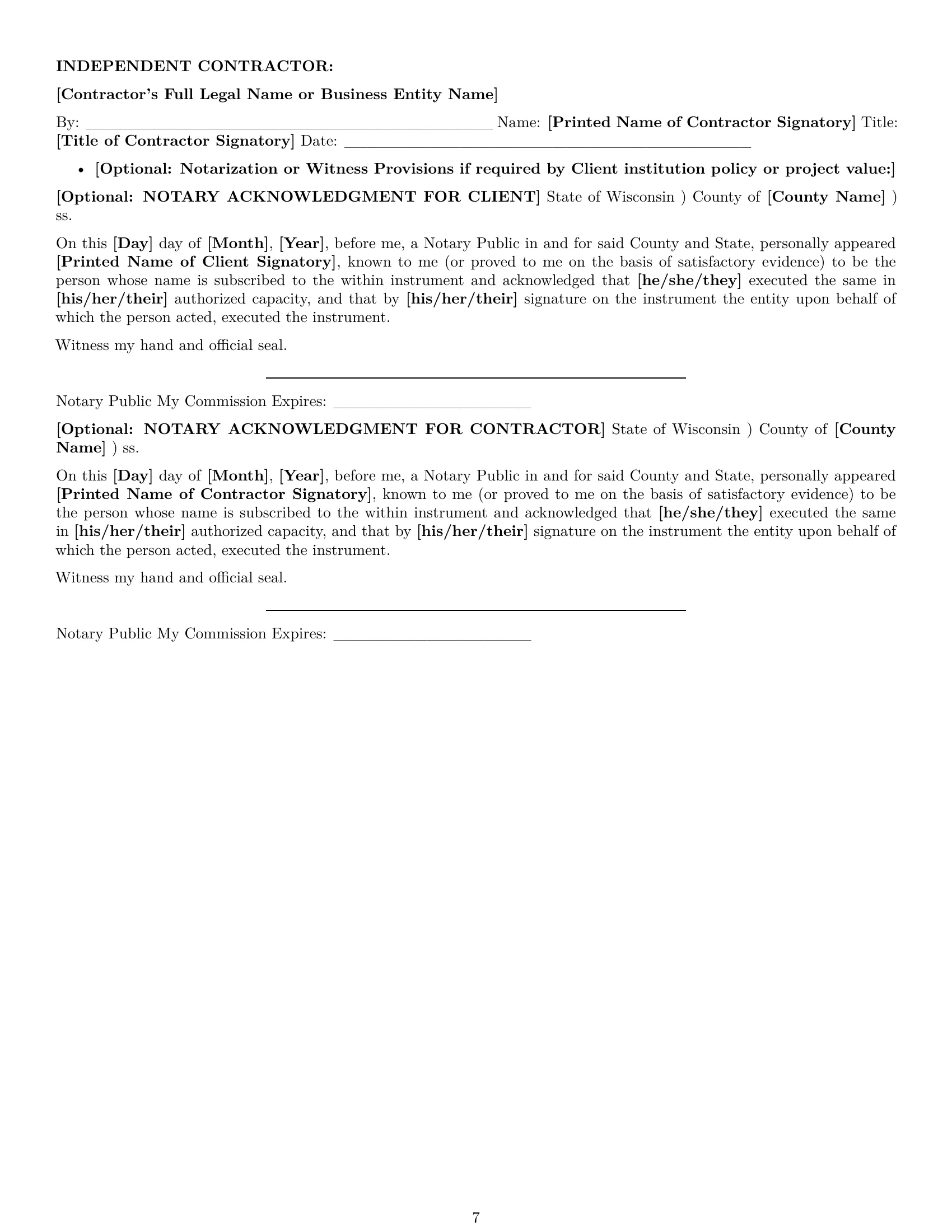Preview page 7 of Pro Wisconsin design independent contractor agreement template