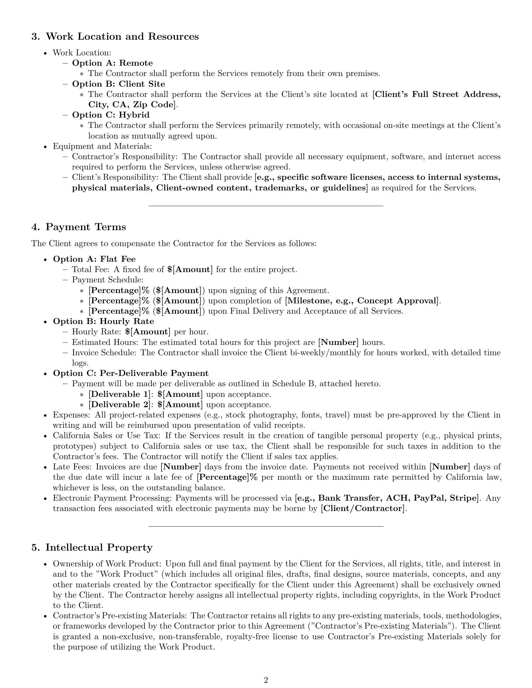 Preview page 2 of Pro California design independent contractor agreement template