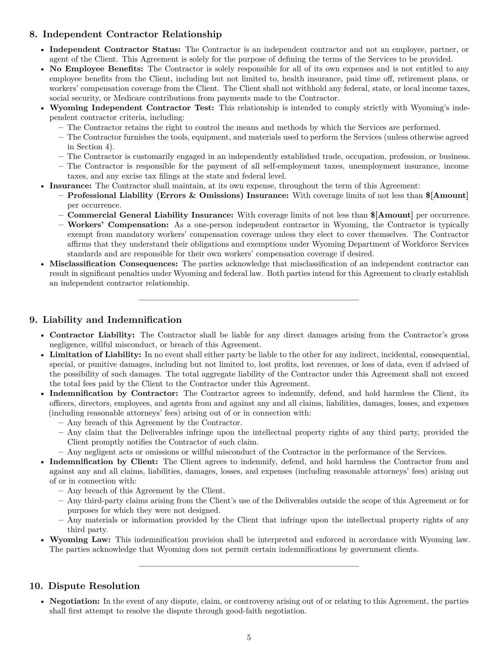 Preview page 5 of Pro Wyoming design independent contractor agreement template