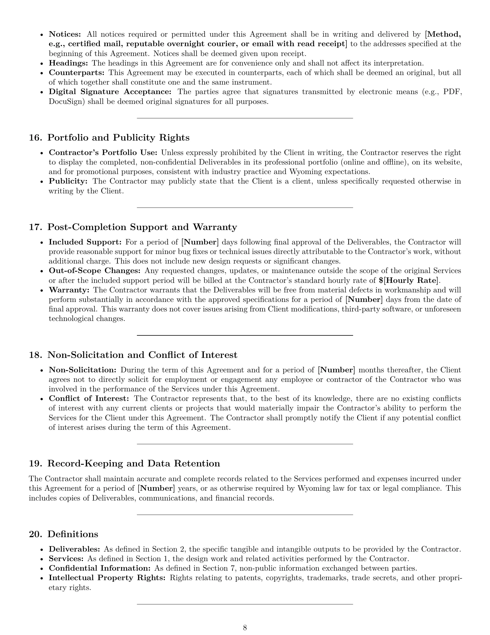 Preview page 8 of Pro Wyoming design independent contractor agreement template