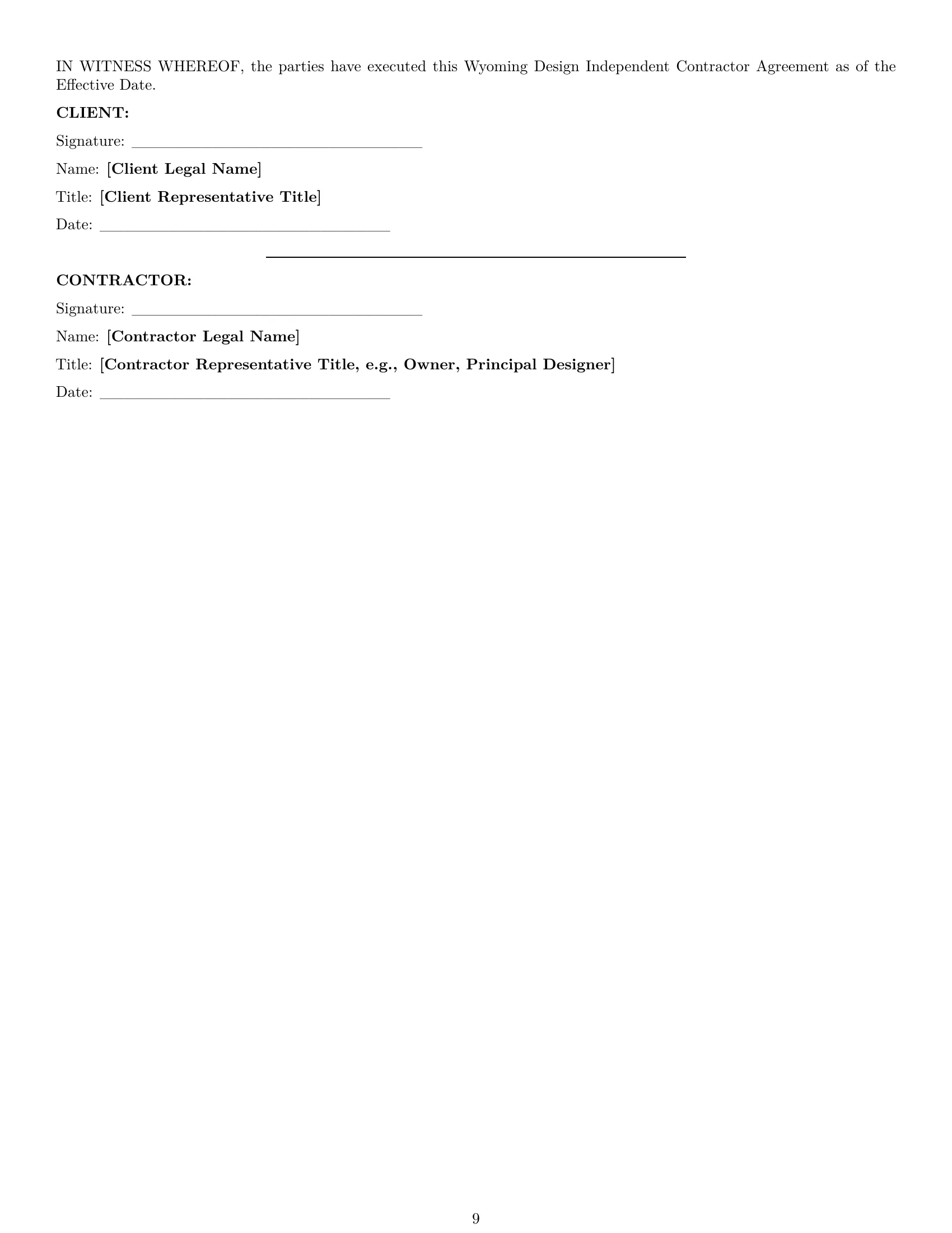 Preview page 9 of Pro Wyoming design independent contractor agreement template