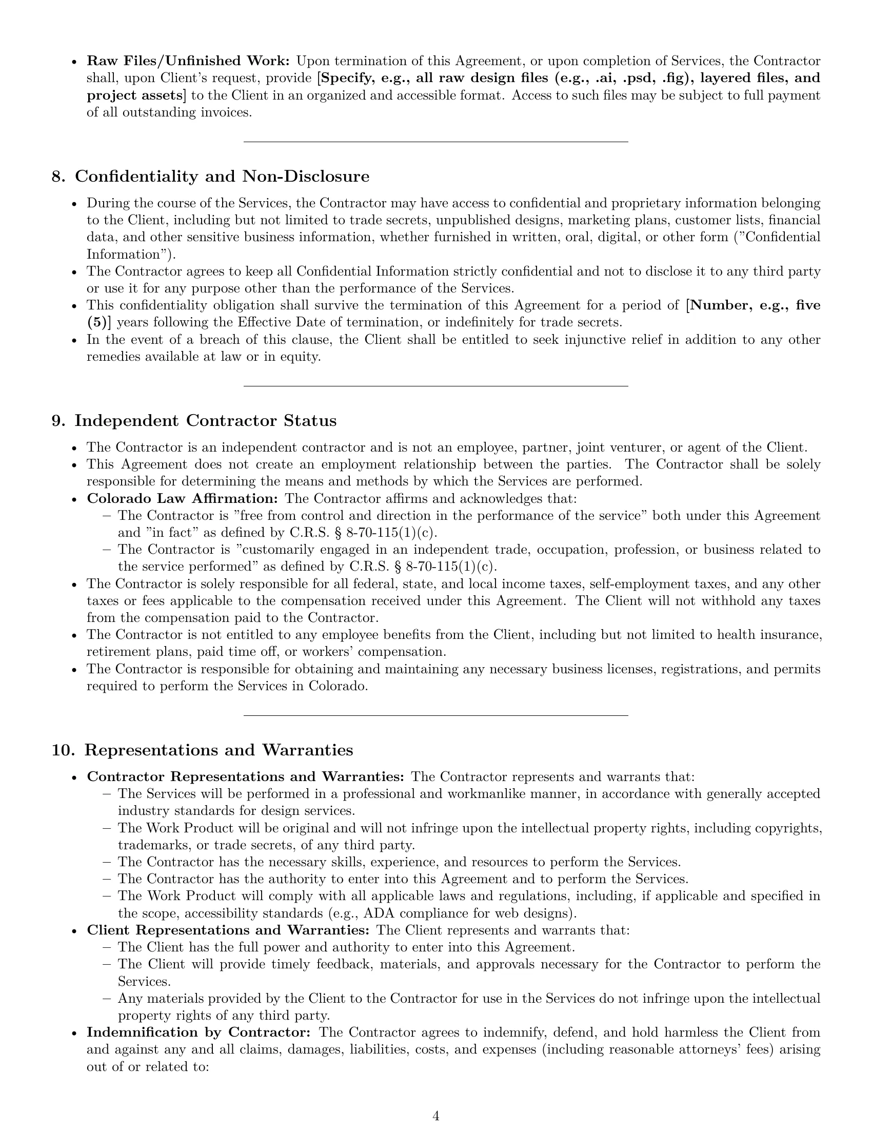 Preview page 4 of Pro Colorado design independent contractor agreement template