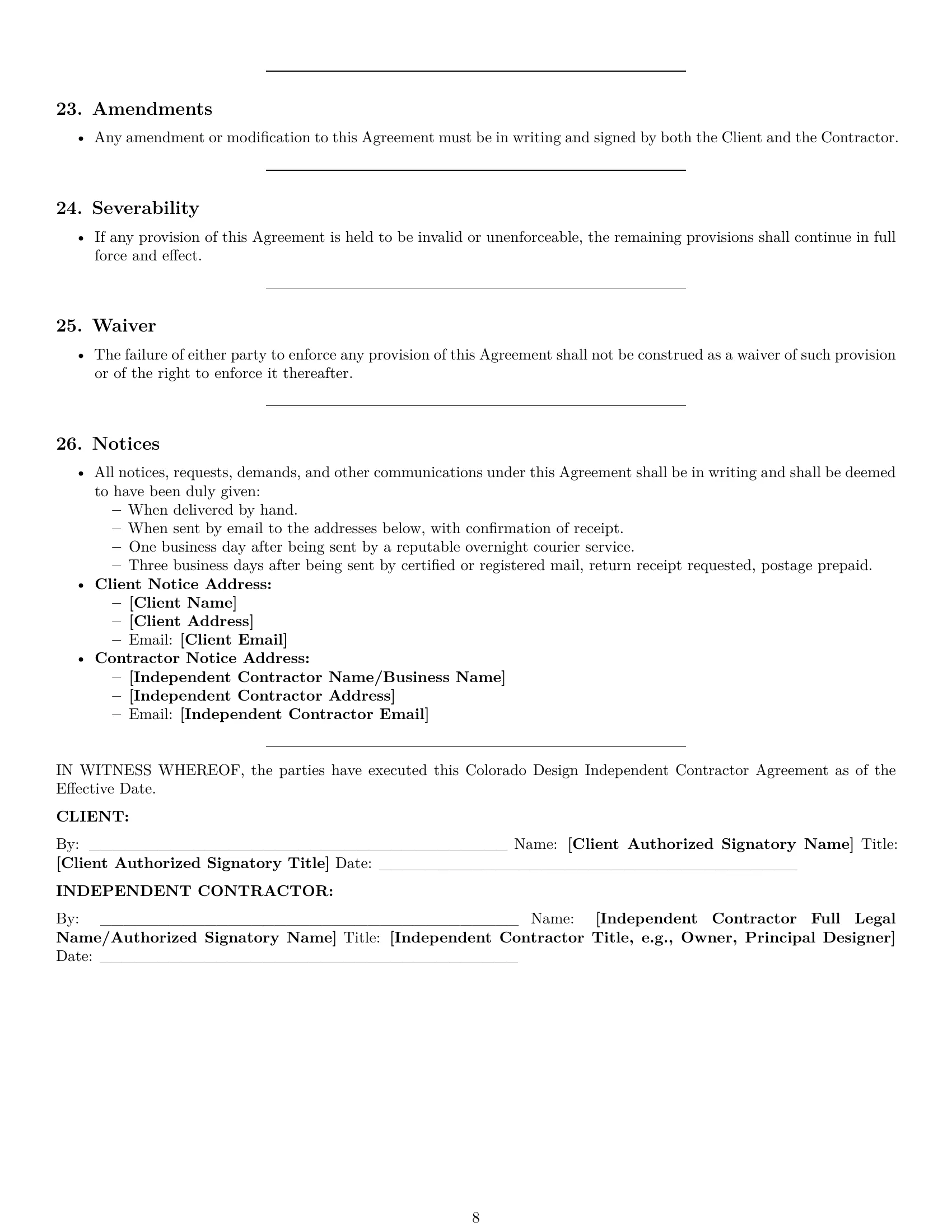 Preview page 8 of Pro Colorado design independent contractor agreement template