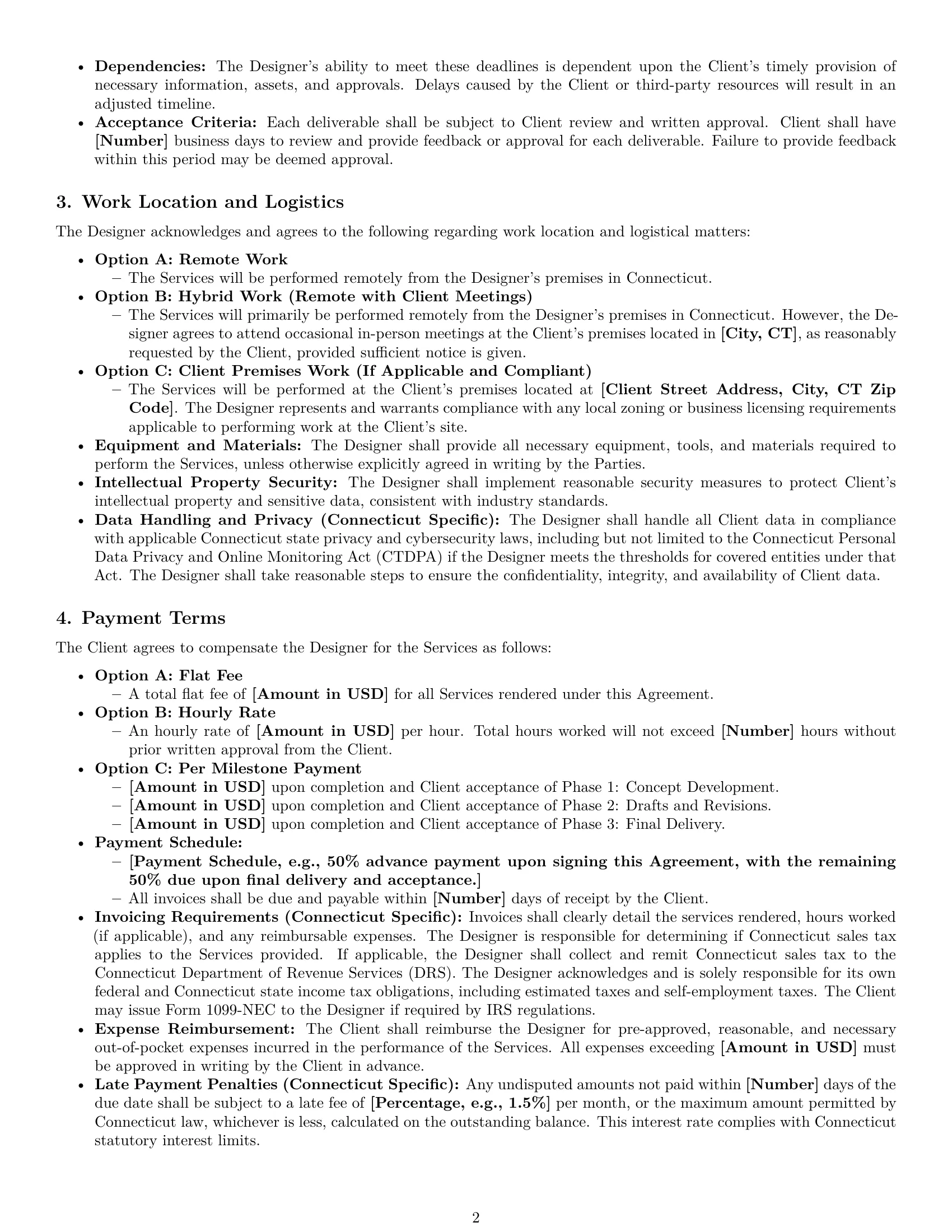 Preview page 2 of Pro Connecticut design independent contractor agreement template