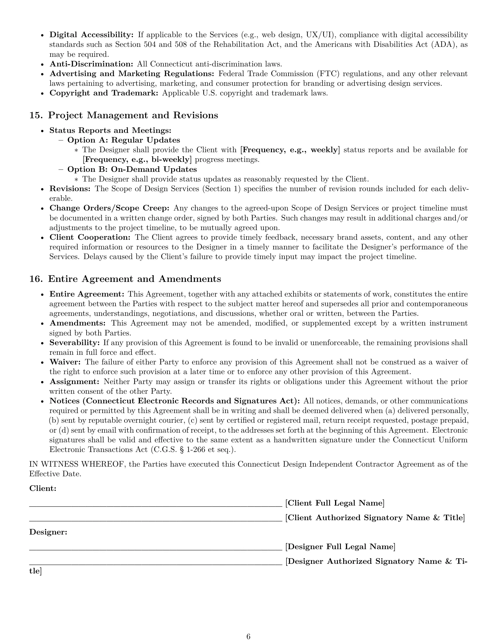 Preview page 6 of Pro Connecticut design independent contractor agreement template