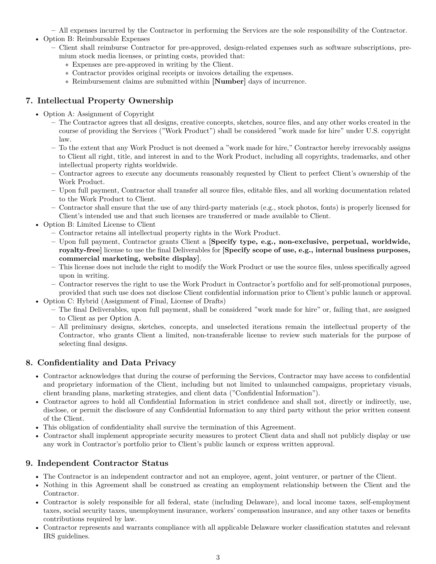 Preview page 3 of Pro Delaware design independent contractor agreement template