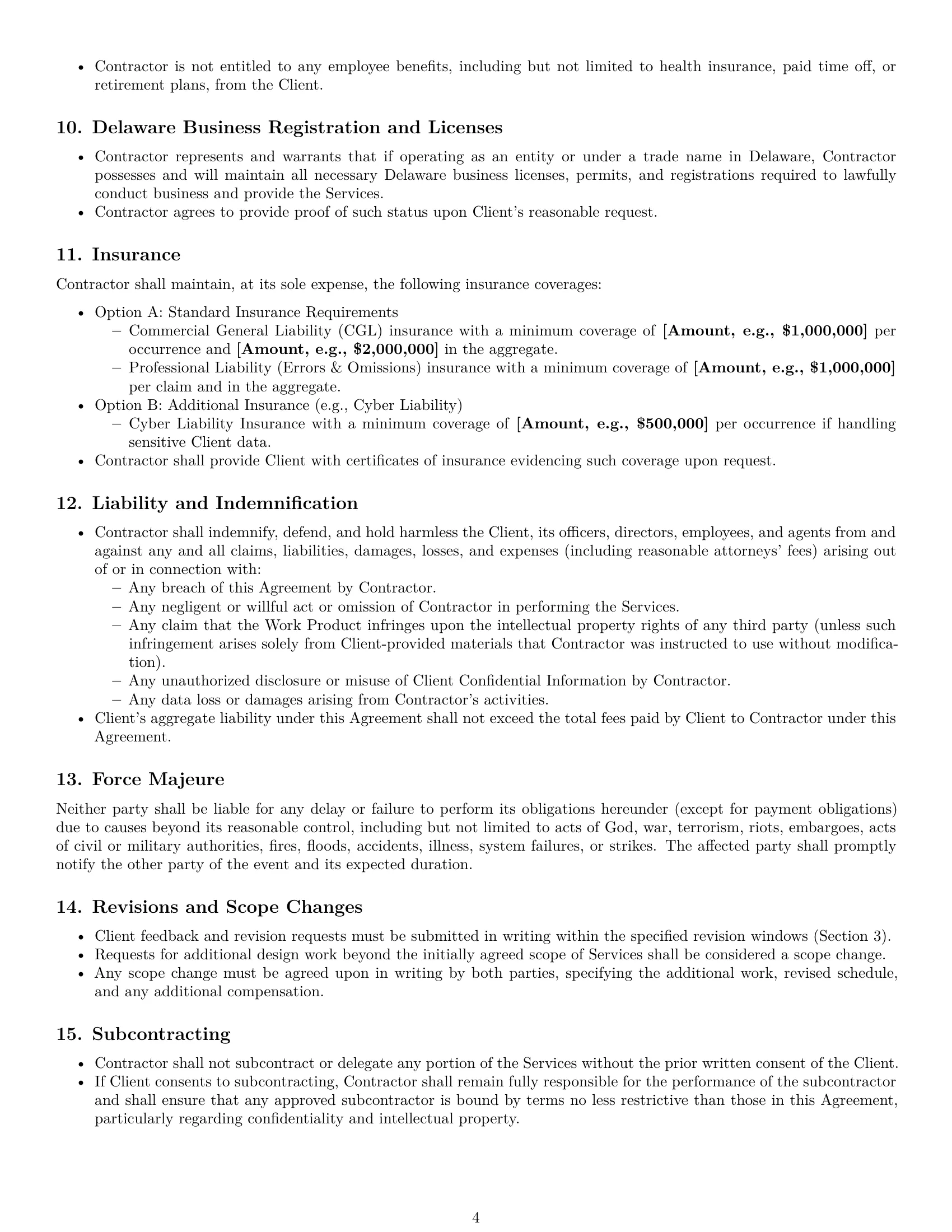 Preview page 4 of Pro Delaware design independent contractor agreement template