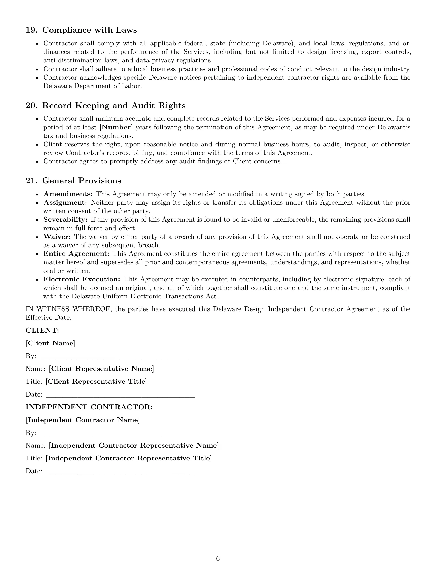 Preview page 6 of Pro Delaware design independent contractor agreement template