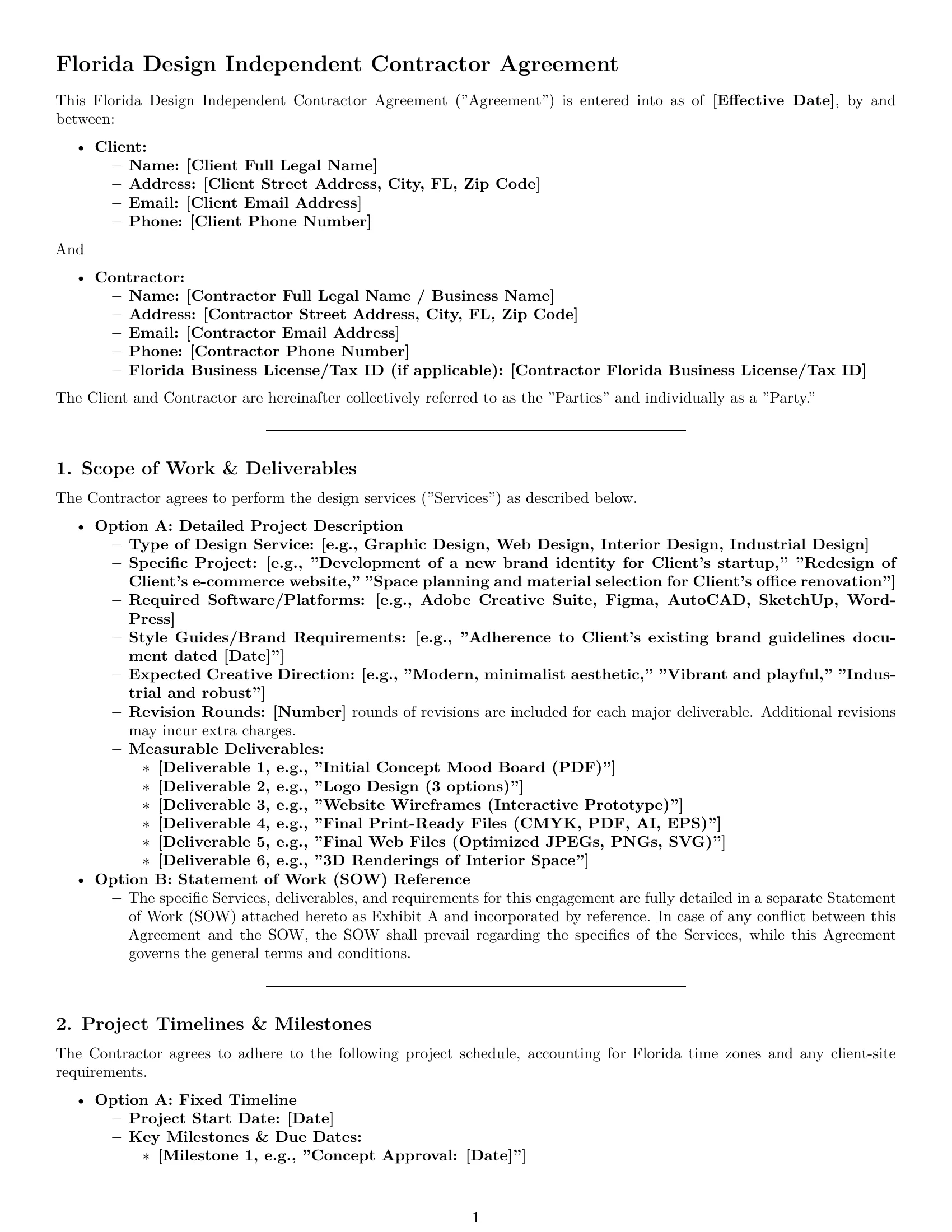 Preview page 1 of Pro Florida design independent contractor agreement template