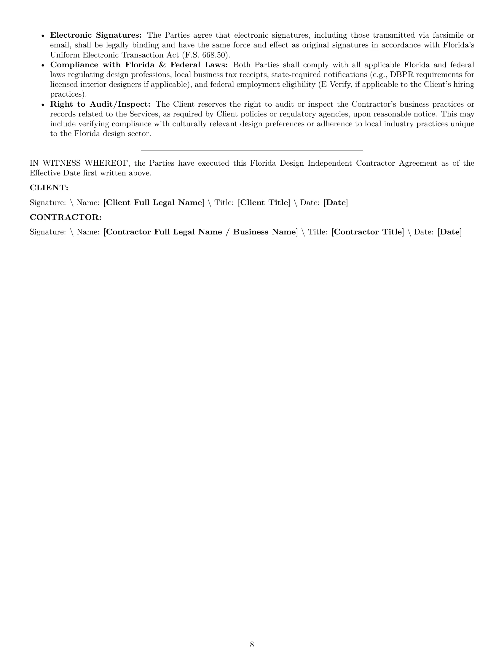 Preview page 8 of Pro Florida design independent contractor agreement template
