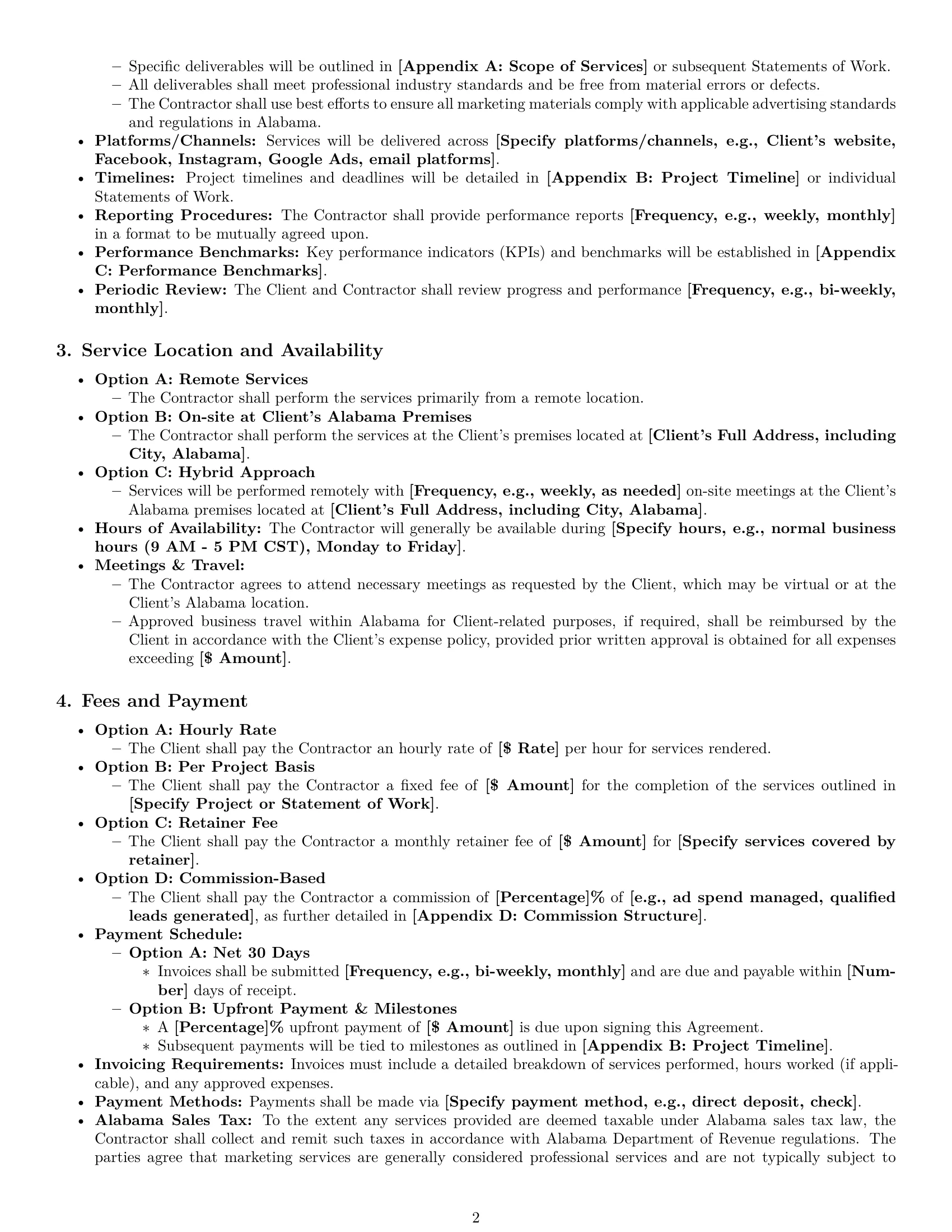 Preview page 2 of Pro Alabama marketing independent contractor agreement template