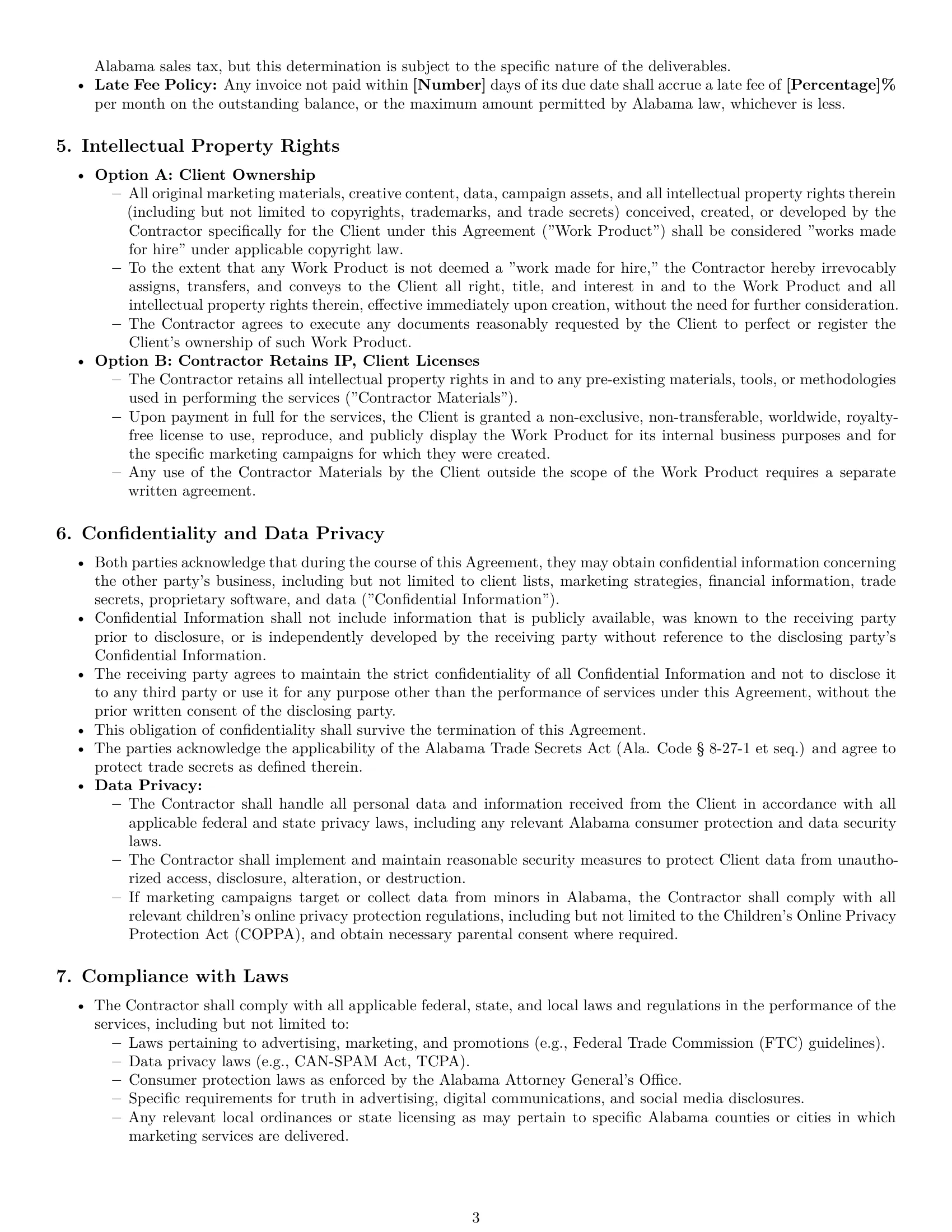 Preview page 3 of Pro Alabama marketing independent contractor agreement template