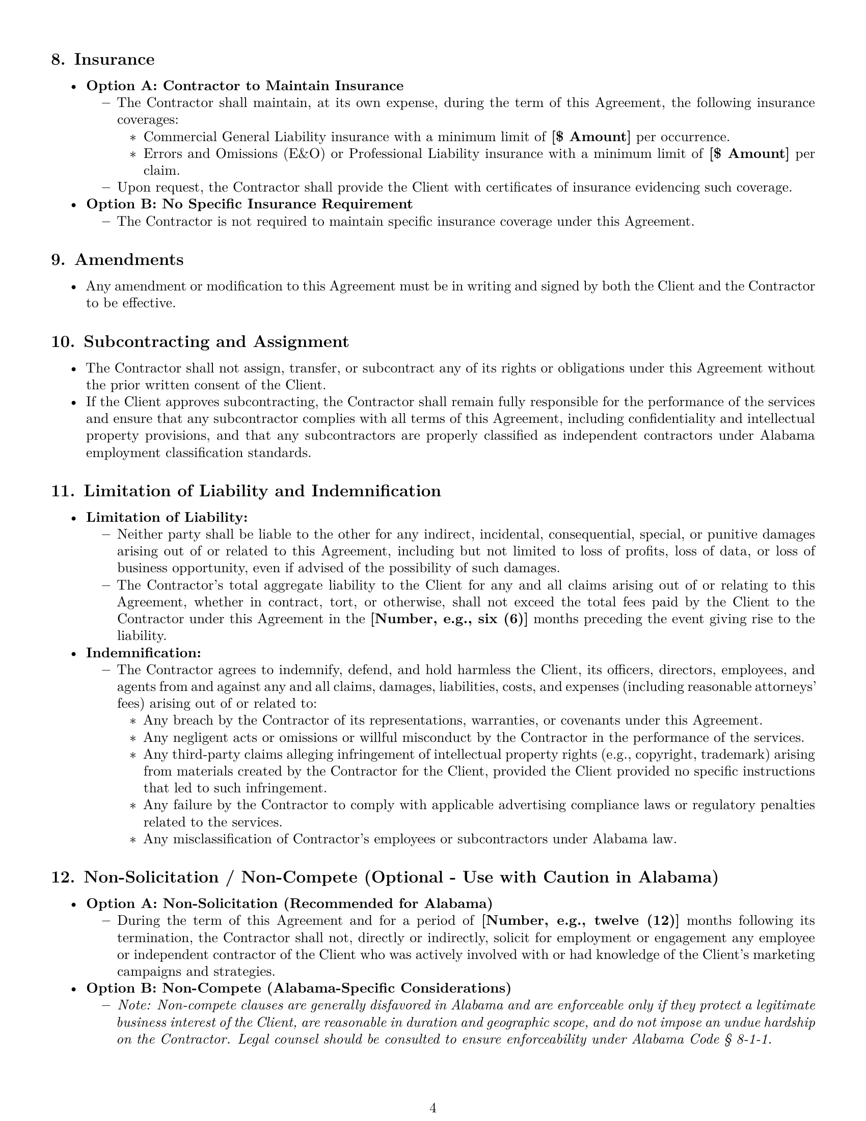 Preview page 4 of Pro Alabama marketing independent contractor agreement template