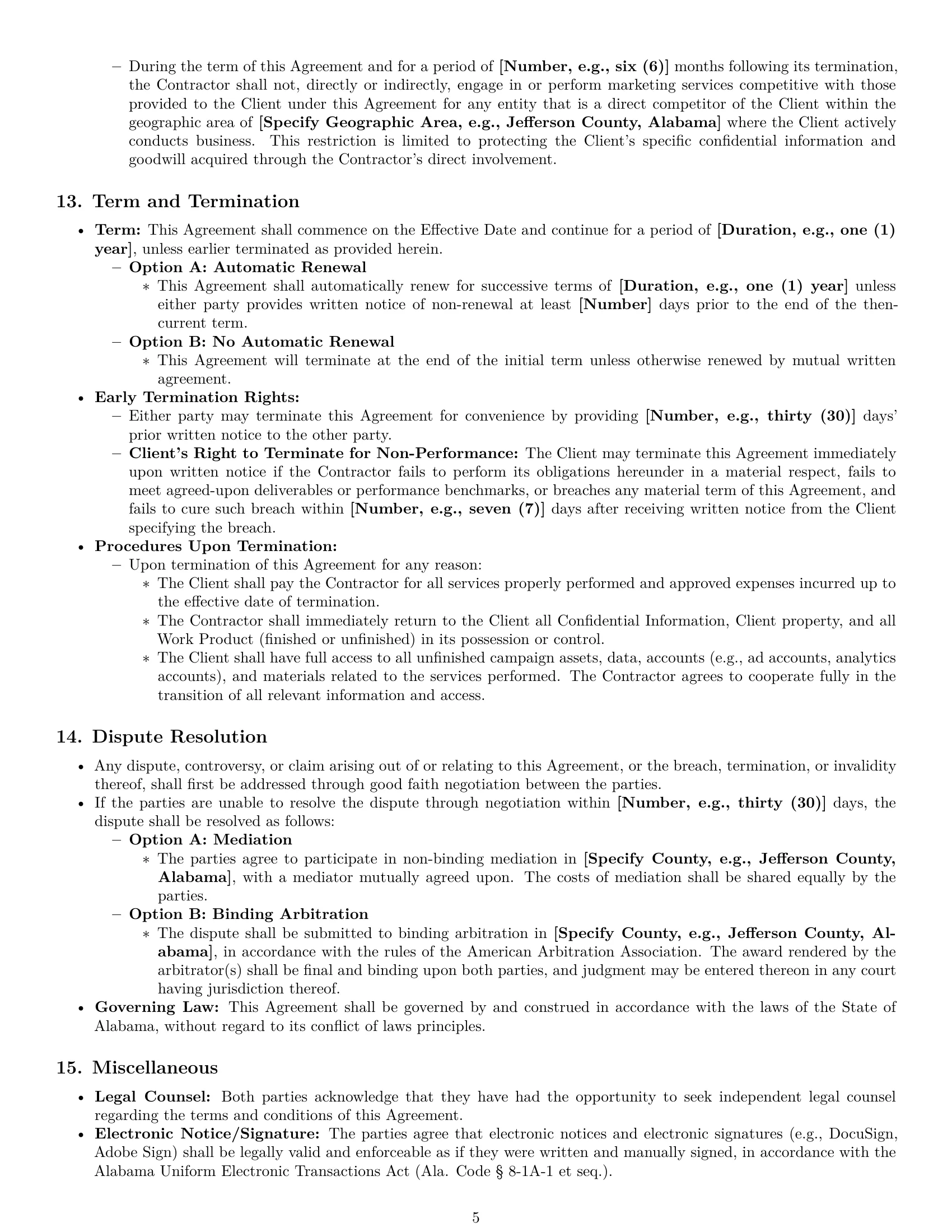 Preview page 5 of Pro Alabama marketing independent contractor agreement template