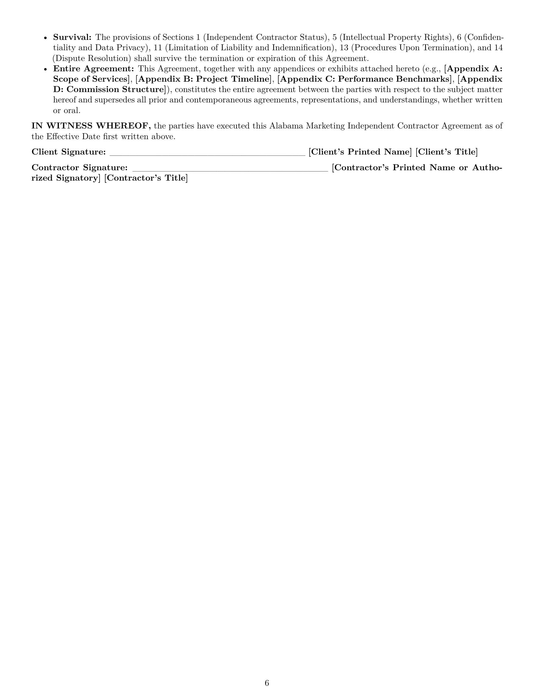 Preview page 6 of Pro Alabama marketing independent contractor agreement template