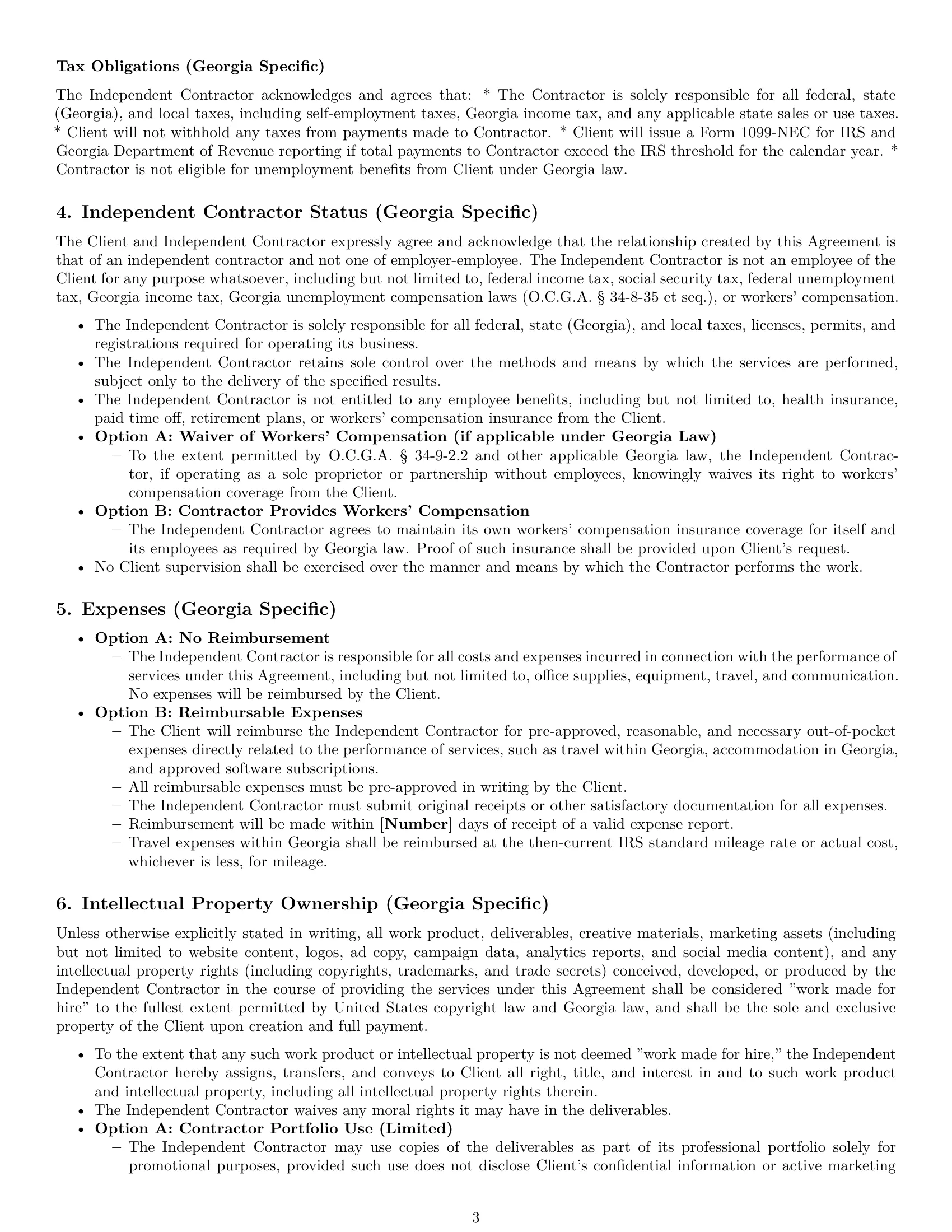 Preview page 3 of Pro Georgia marketing independent contractor agreement template
