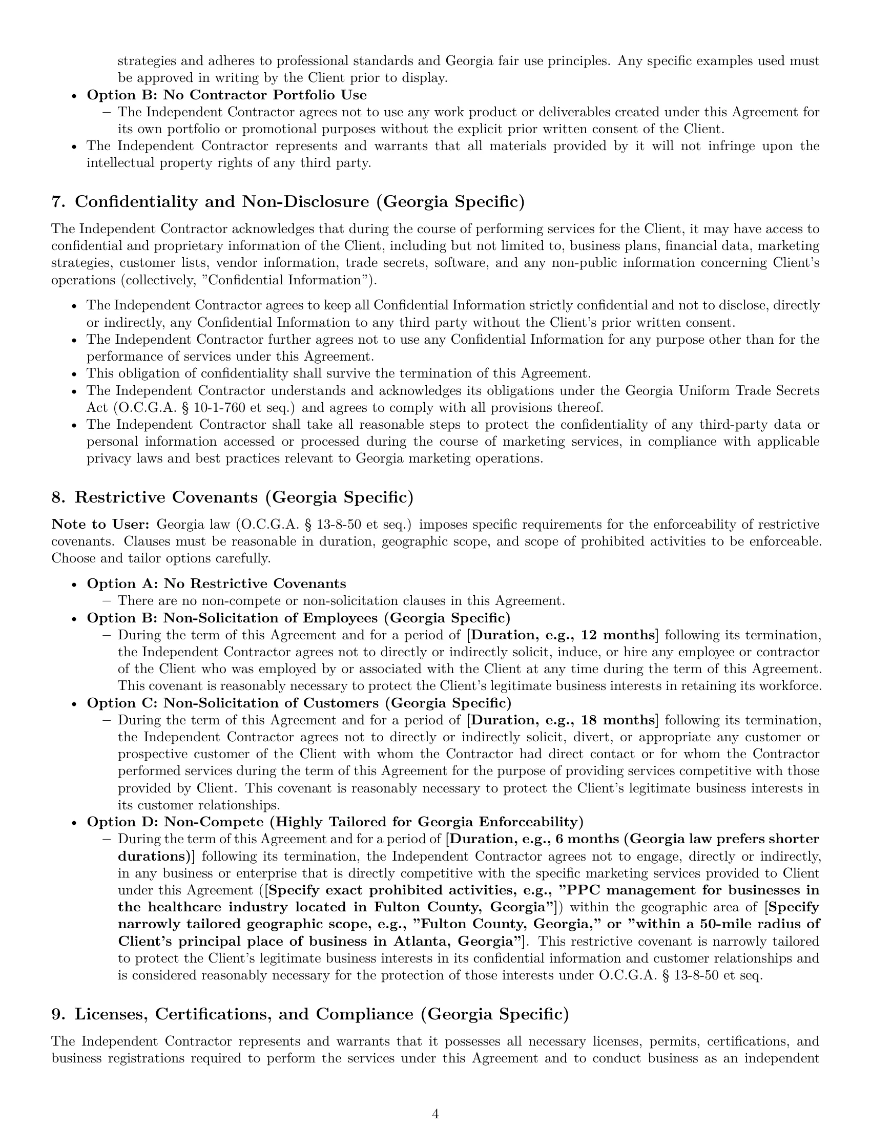 Preview page 4 of Pro Georgia marketing independent contractor agreement template