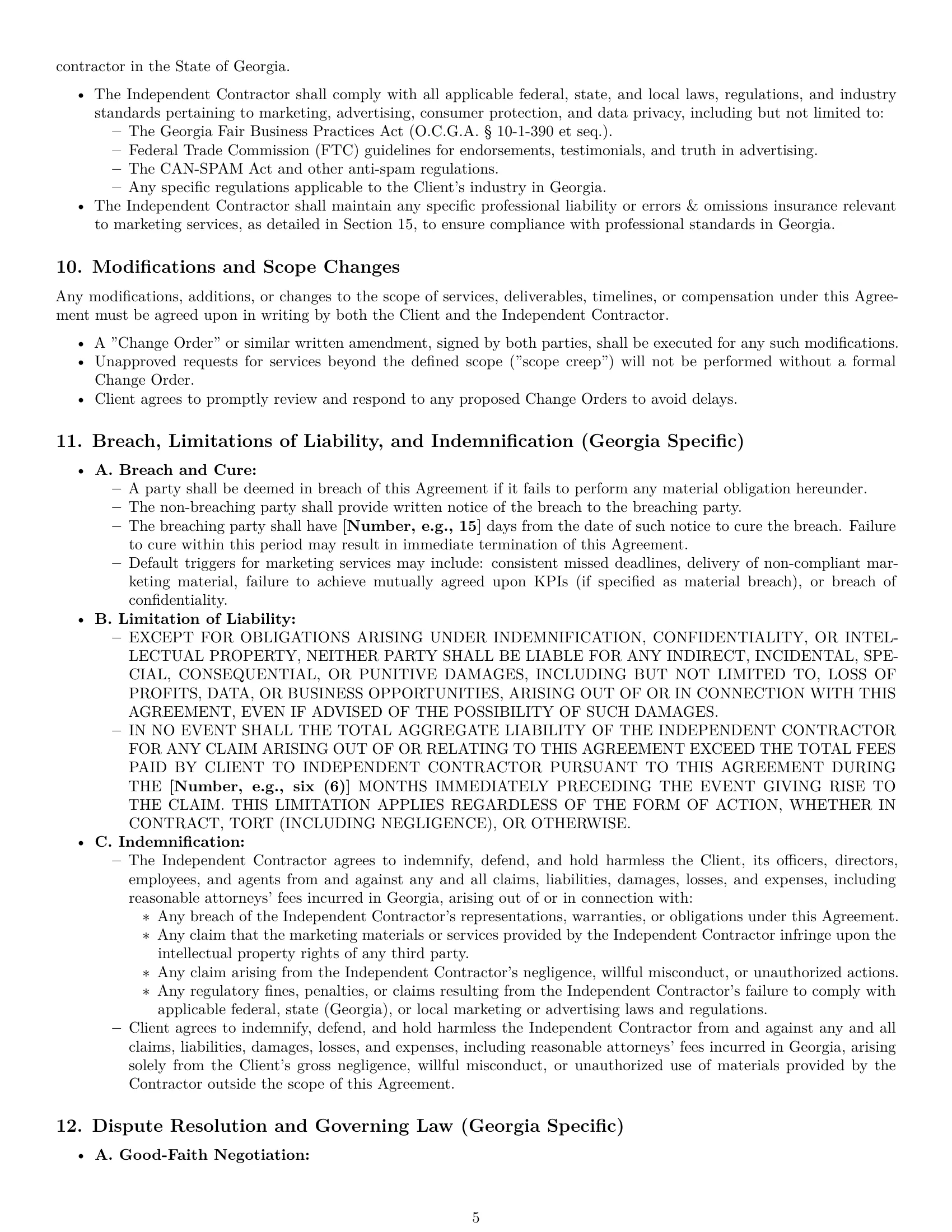 Preview page 5 of Pro Georgia marketing independent contractor agreement template