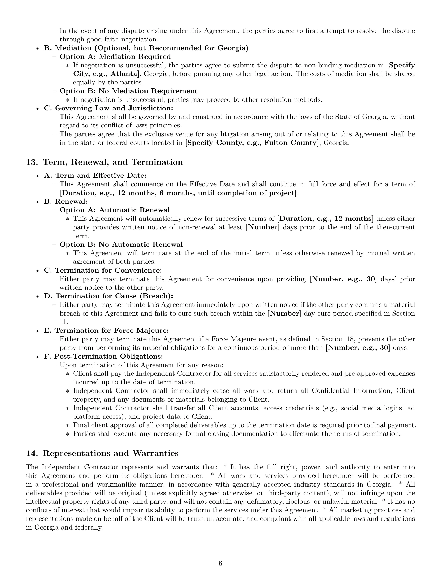 Preview page 6 of Pro Georgia marketing independent contractor agreement template
