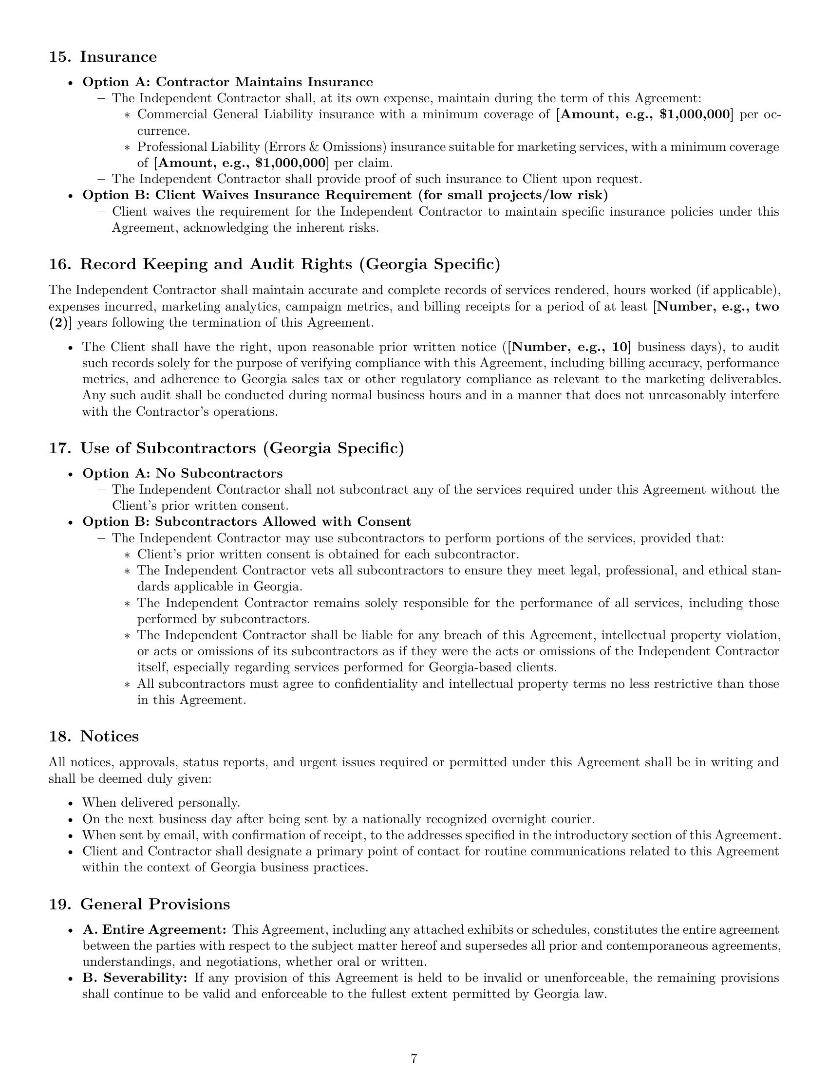 Preview page 7 of Pro Georgia marketing independent contractor agreement template