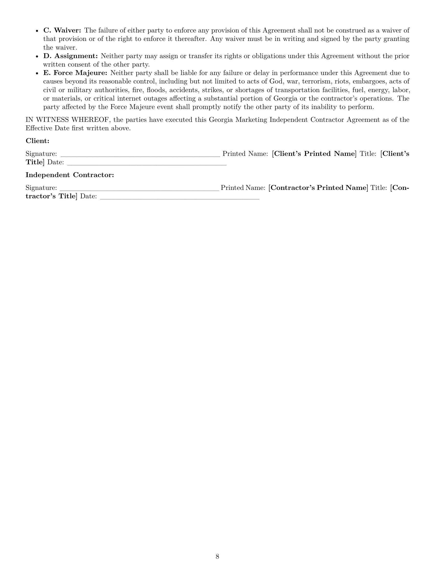 Preview page 8 of Pro Georgia marketing independent contractor agreement template