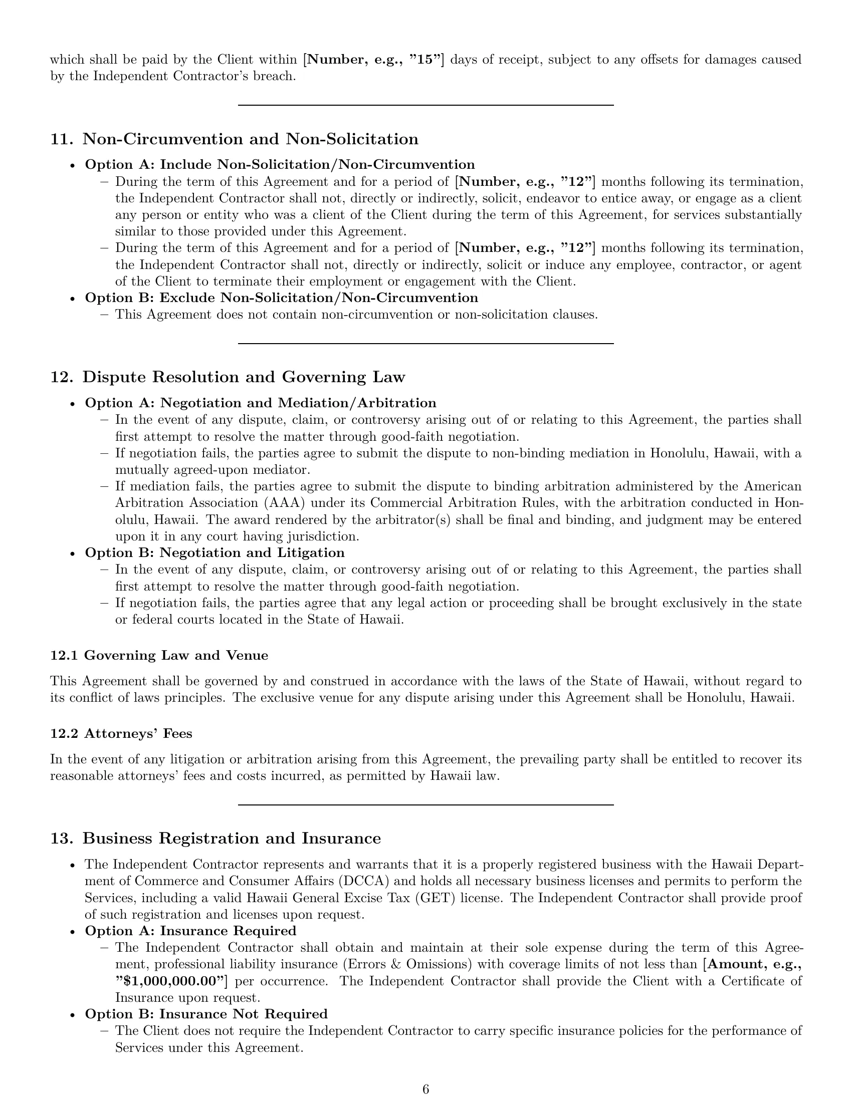 Preview page 6 of Pro Hawaii marketing independent contractor agreement template