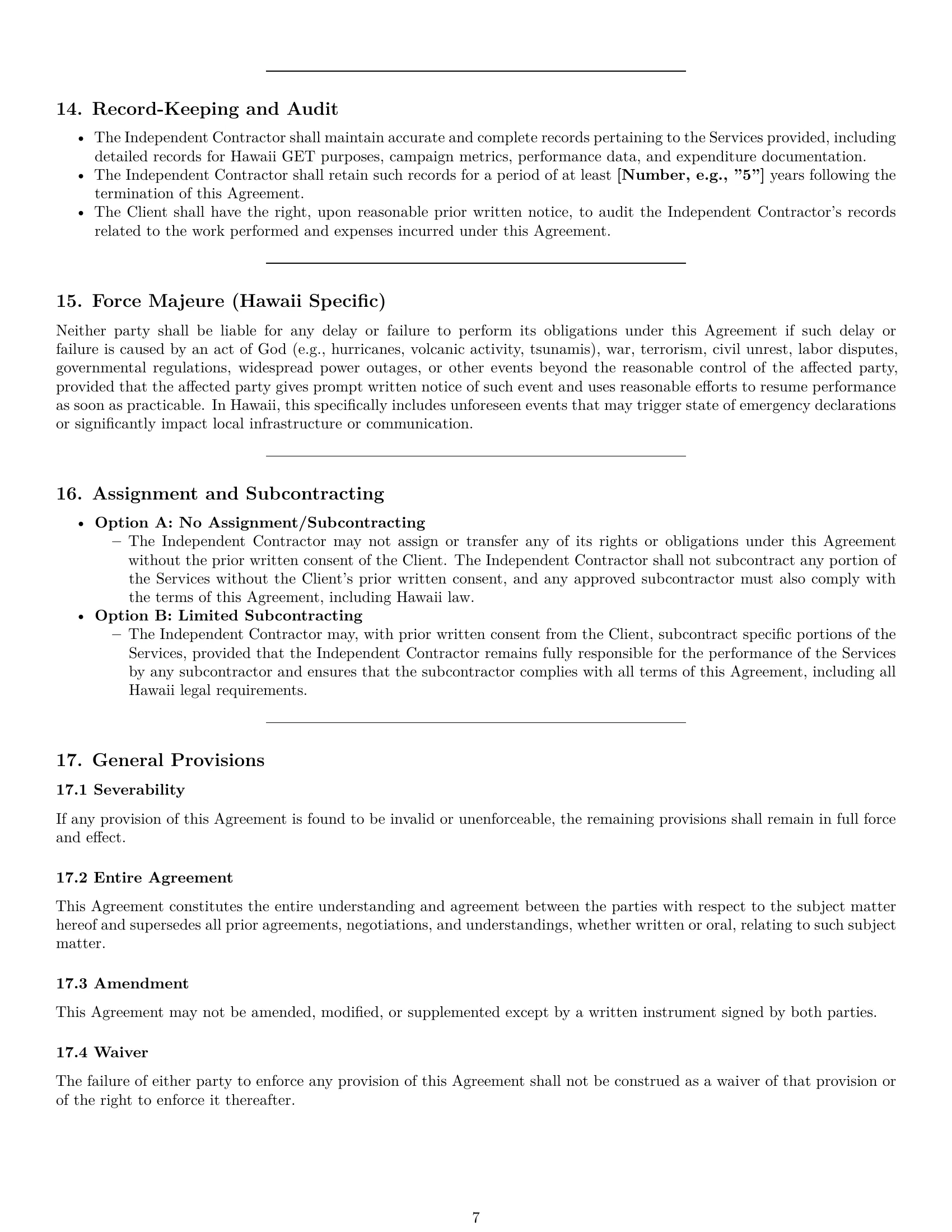 Preview page 7 of Pro Hawaii marketing independent contractor agreement template
