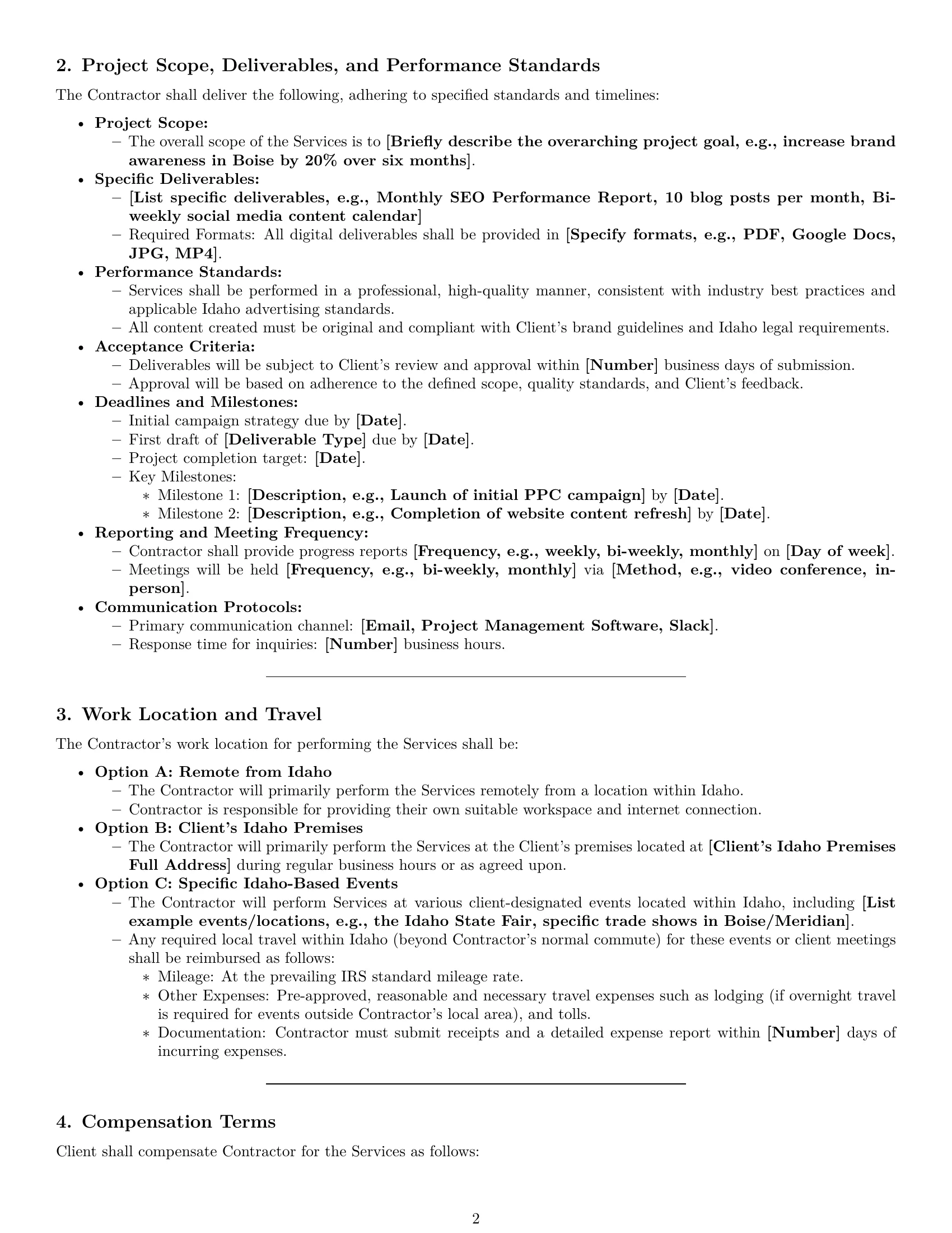 Preview page 2 of Pro Idaho marketing independent contractor agreement template