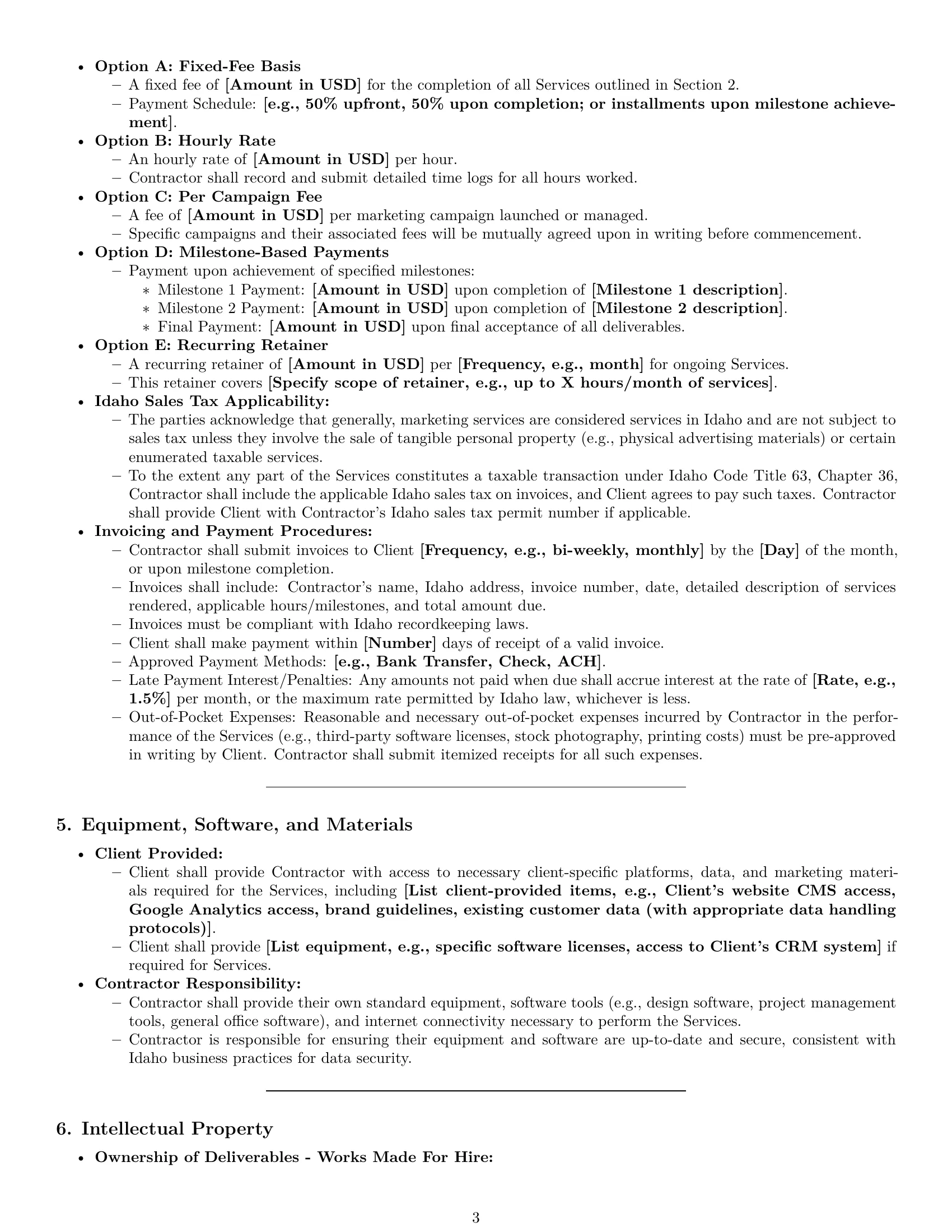 Preview page 3 of Pro Idaho marketing independent contractor agreement template