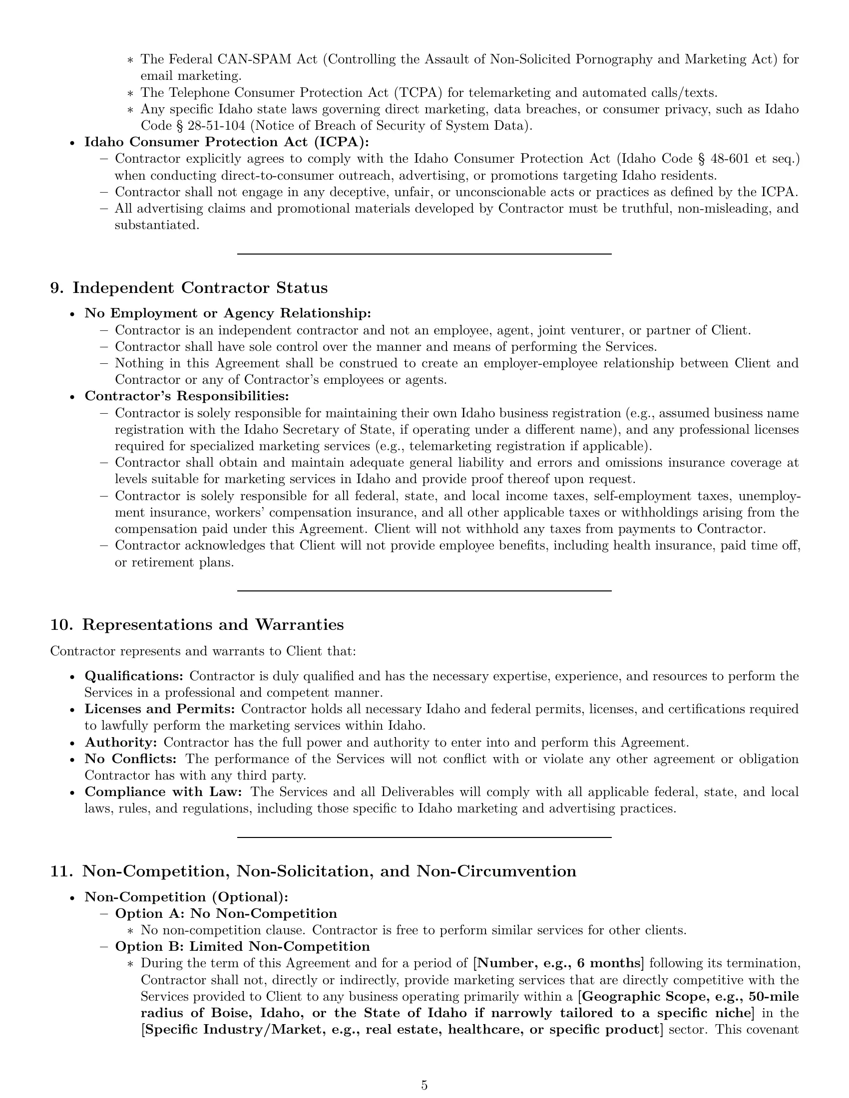Preview page 5 of Pro Idaho marketing independent contractor agreement template