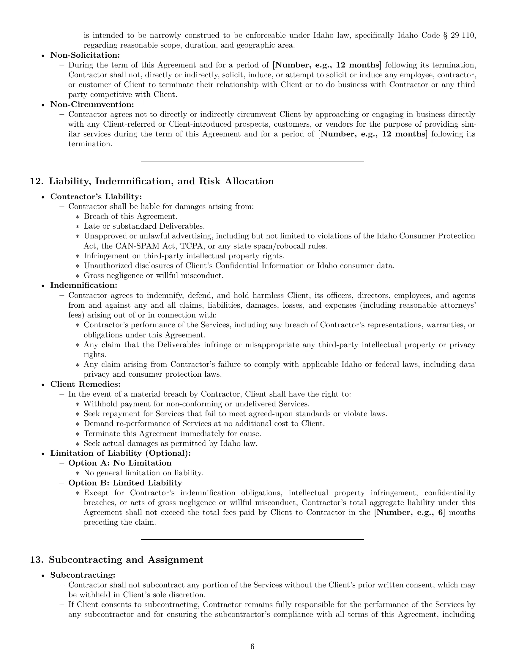 Preview page 6 of Pro Idaho marketing independent contractor agreement template