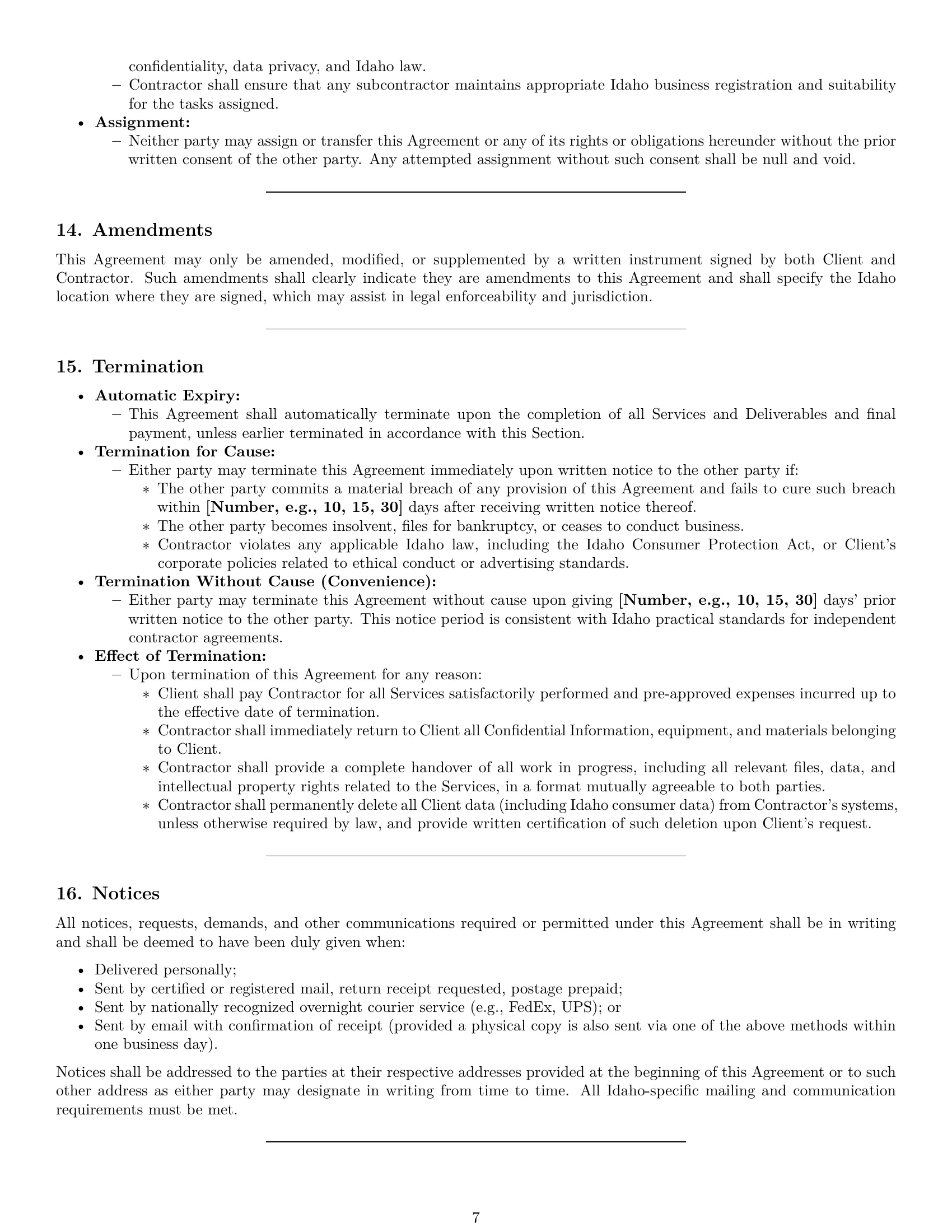 Preview page 7 of Pro Idaho marketing independent contractor agreement template