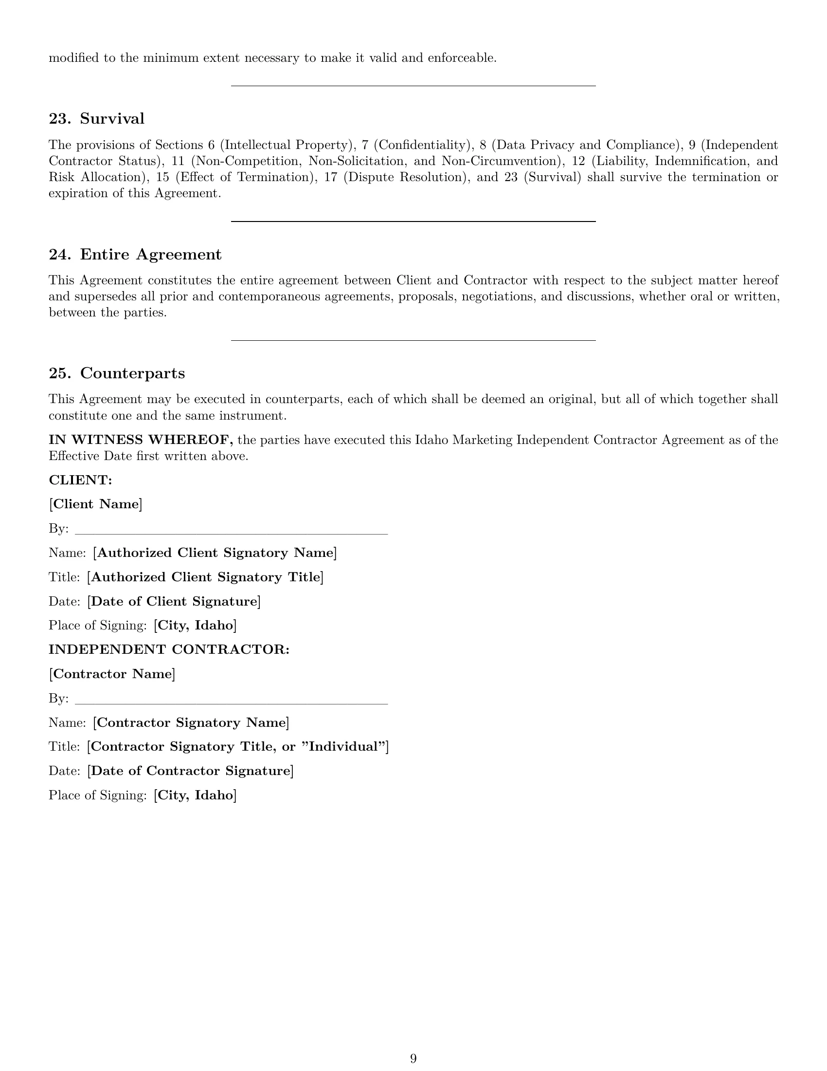Preview page 9 of Pro Idaho marketing independent contractor agreement template