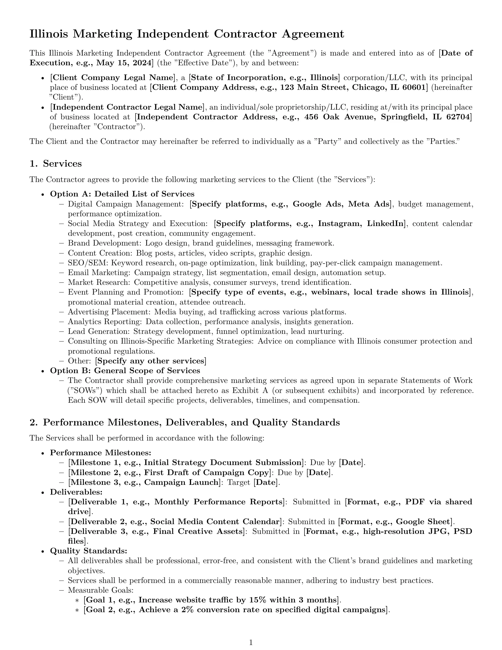 Preview page 1 of Pro Illinois marketing independent contractor agreement template