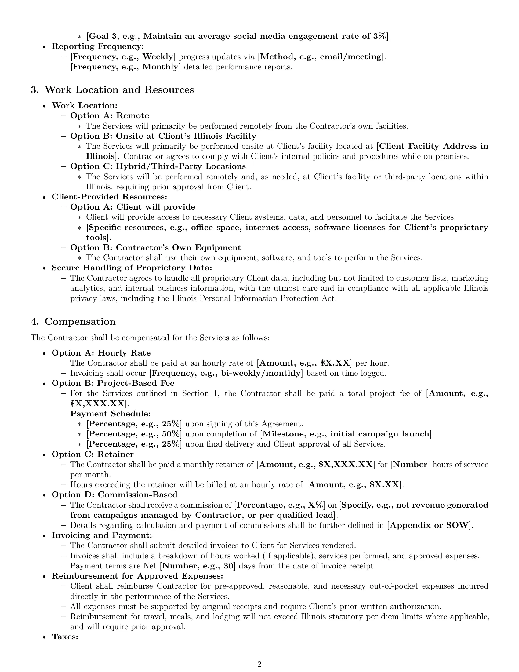 Preview page 2 of Pro Illinois marketing independent contractor agreement template