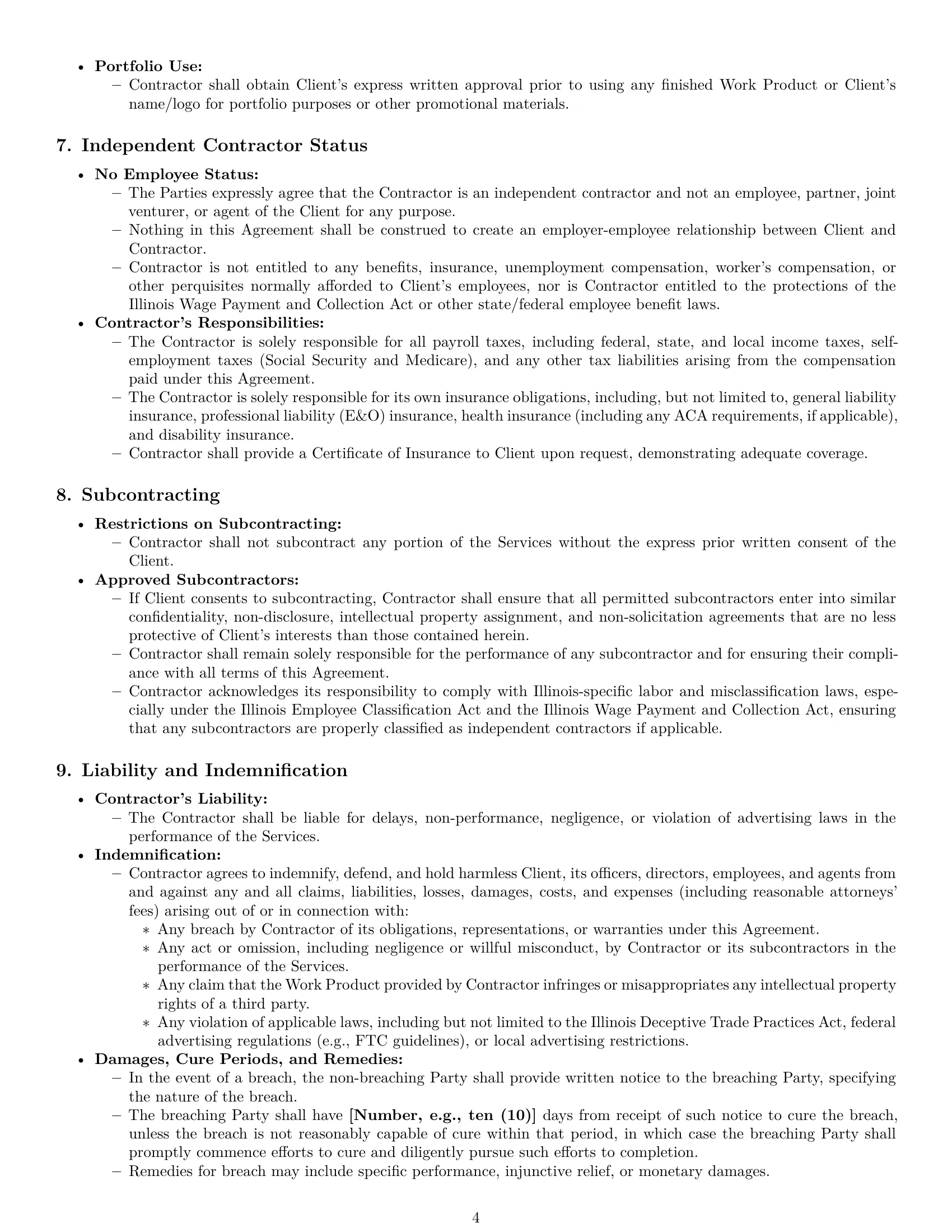 Preview page 4 of Pro Illinois marketing independent contractor agreement template