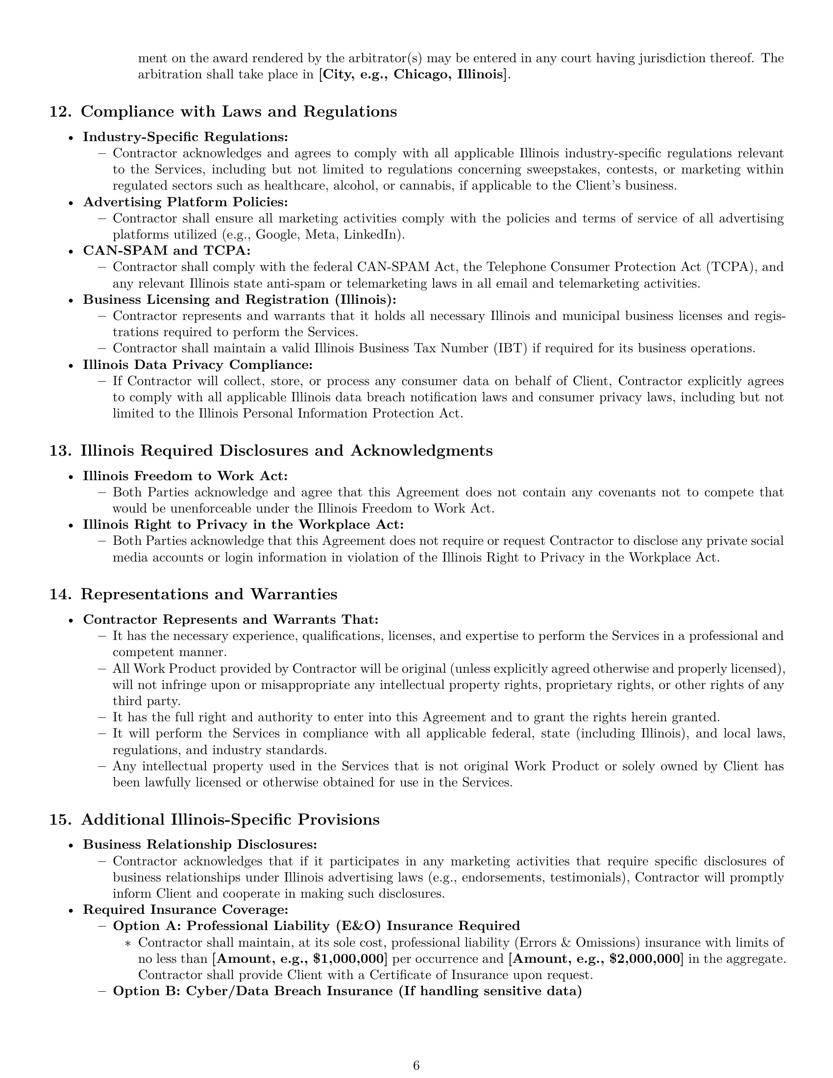 Preview page 6 of Pro Illinois marketing independent contractor agreement template